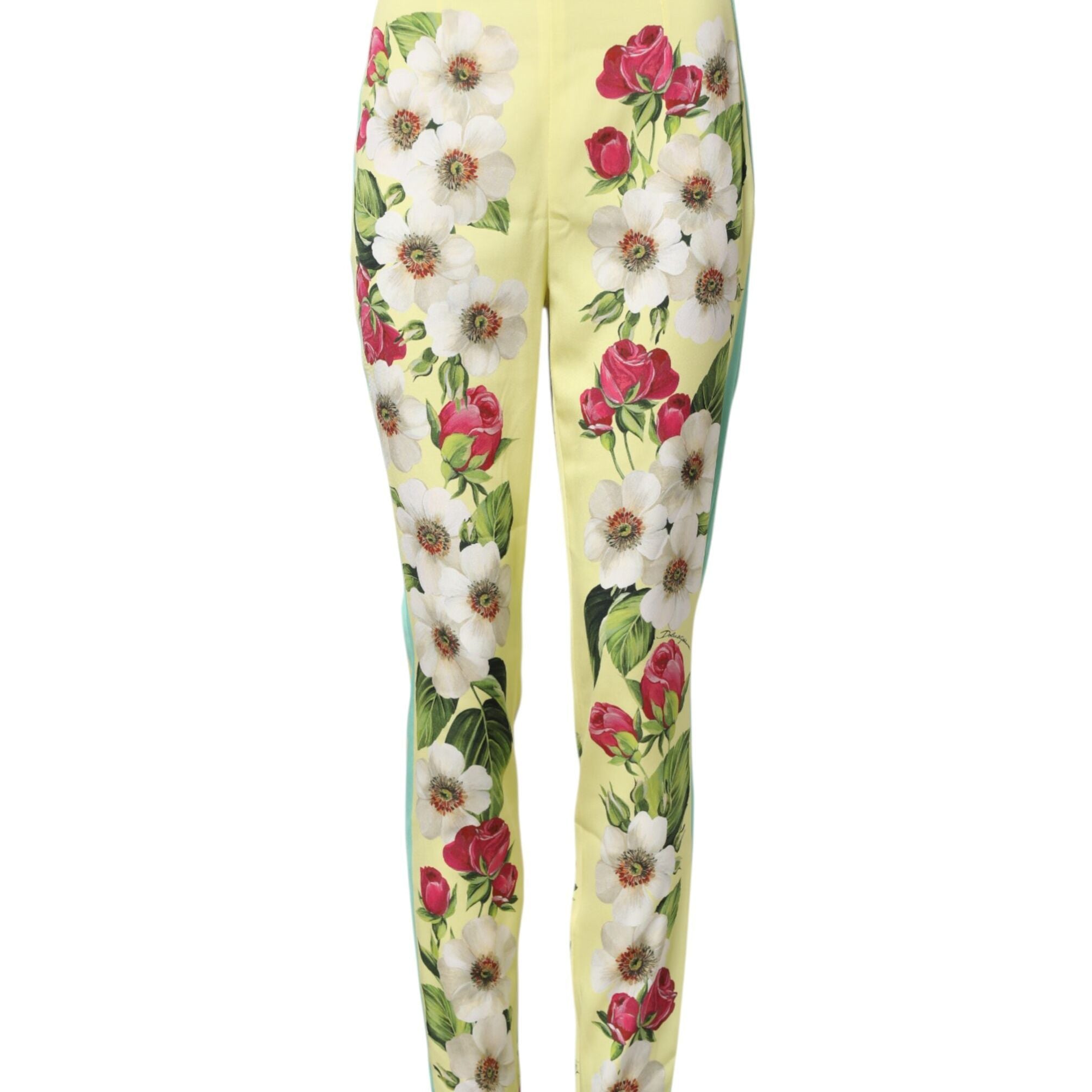 Dolce & Gabbana Yellow Silk Floral Leggings Pants