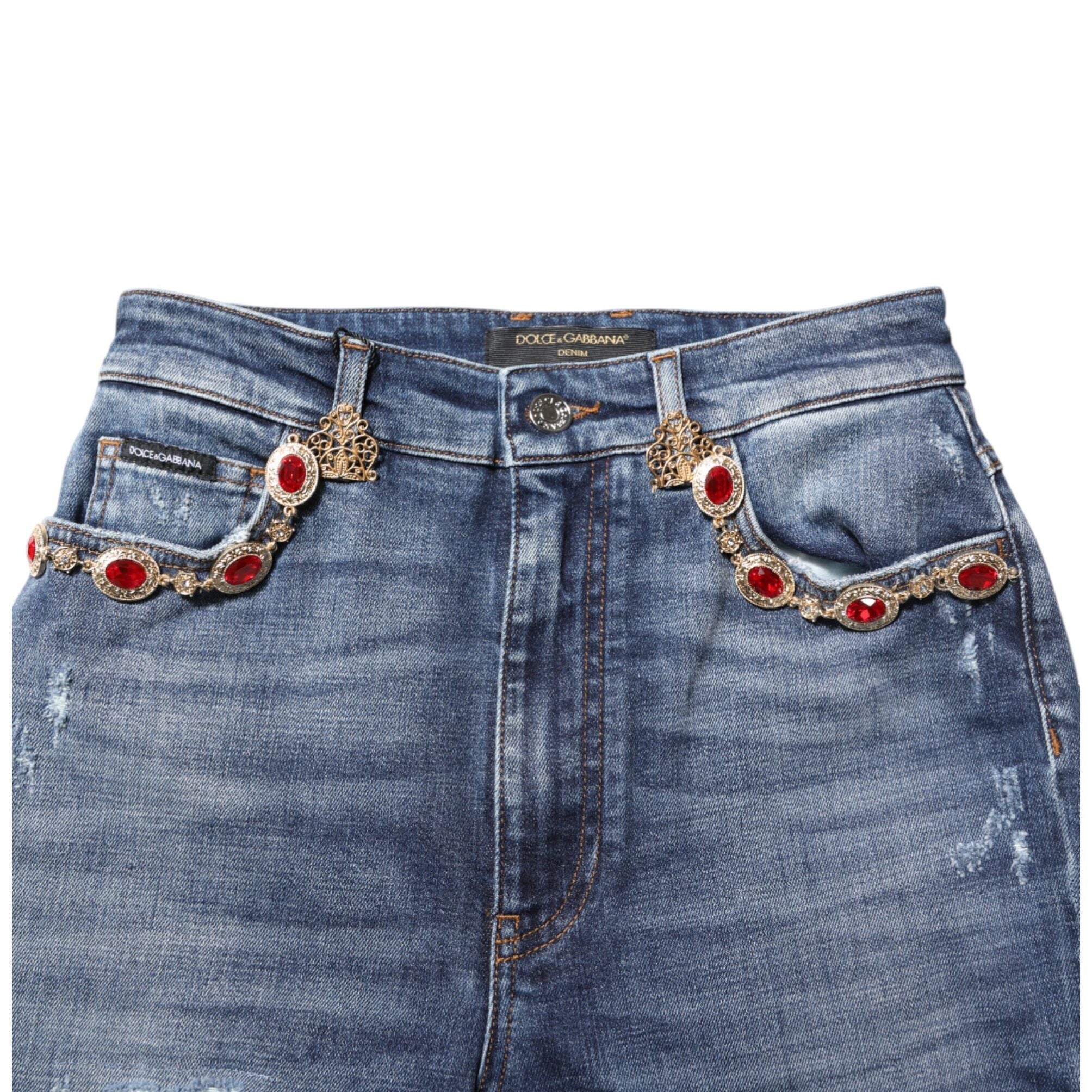 Dolce & Gabbana Blue Rhinestone Embellished Denim Jeans