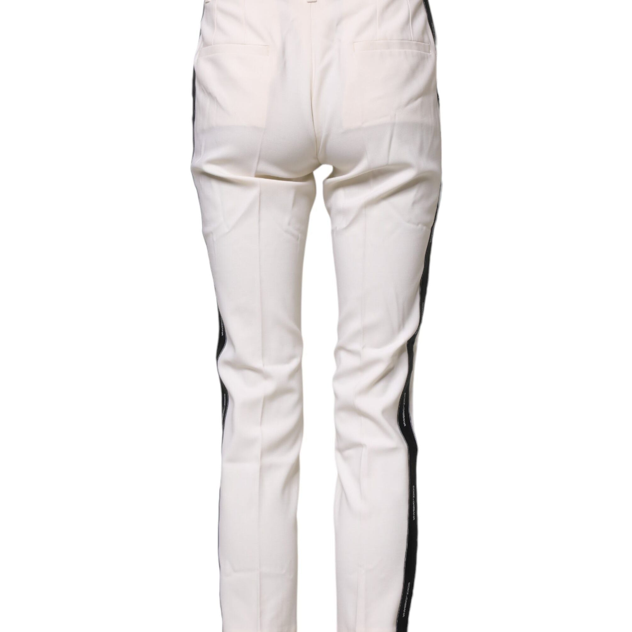 Dolce & Gabbana White Wool Tapered High Waist Pants