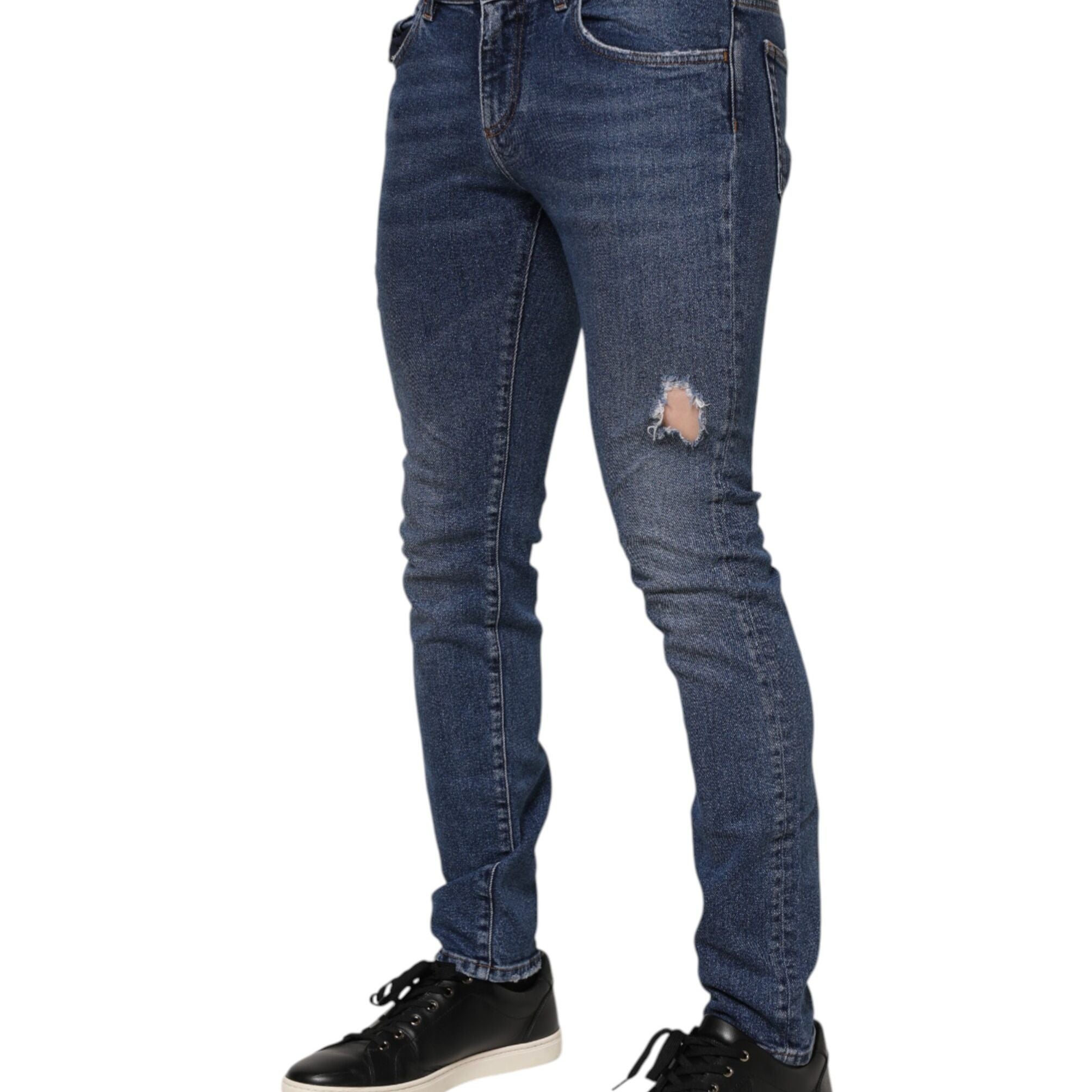 Dolce & Gabbana Blue Washed Skinny Cotton Tattered Denim Jeans