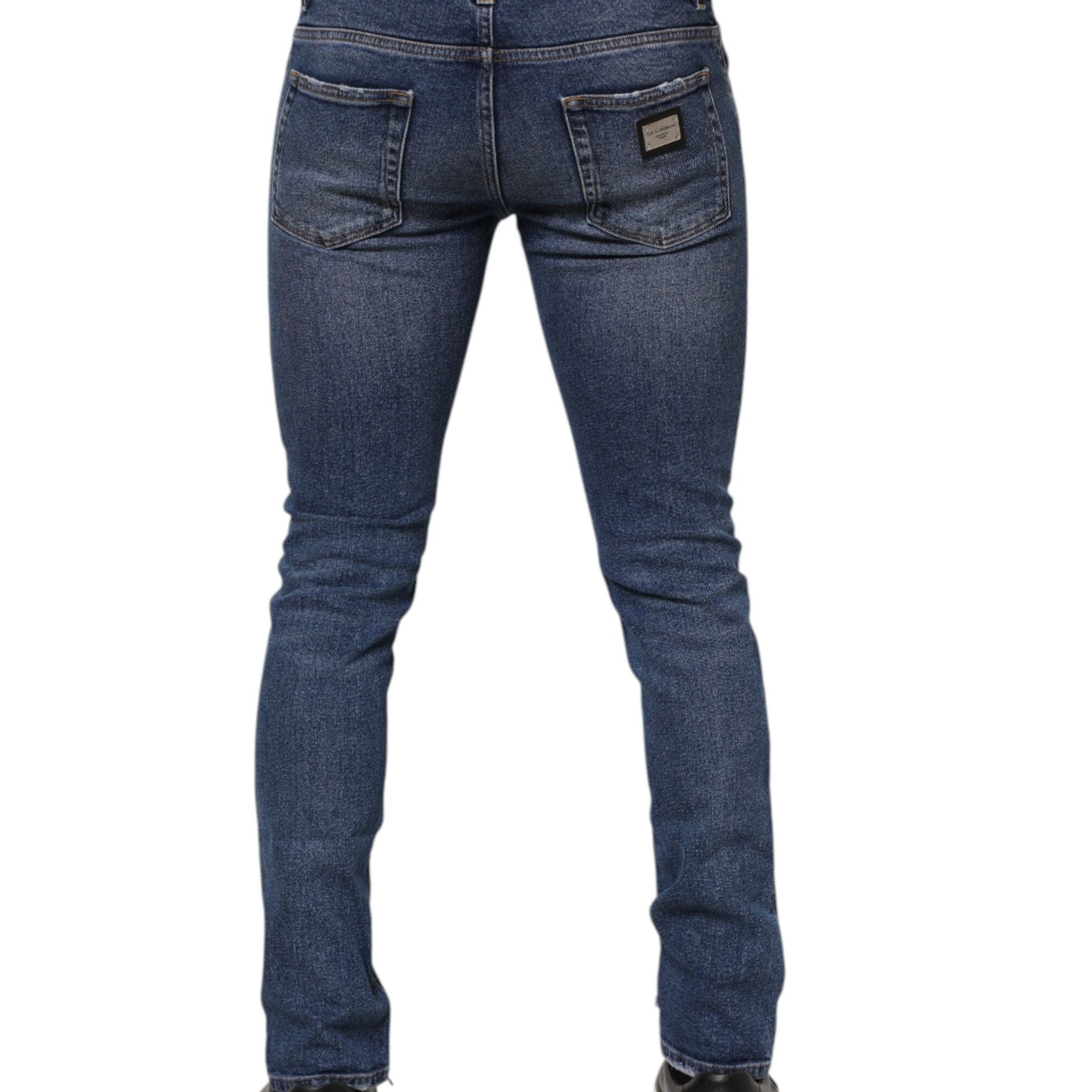 Dolce & Gabbana Blue Washed Skinny Cotton Tattered Denim Jeans