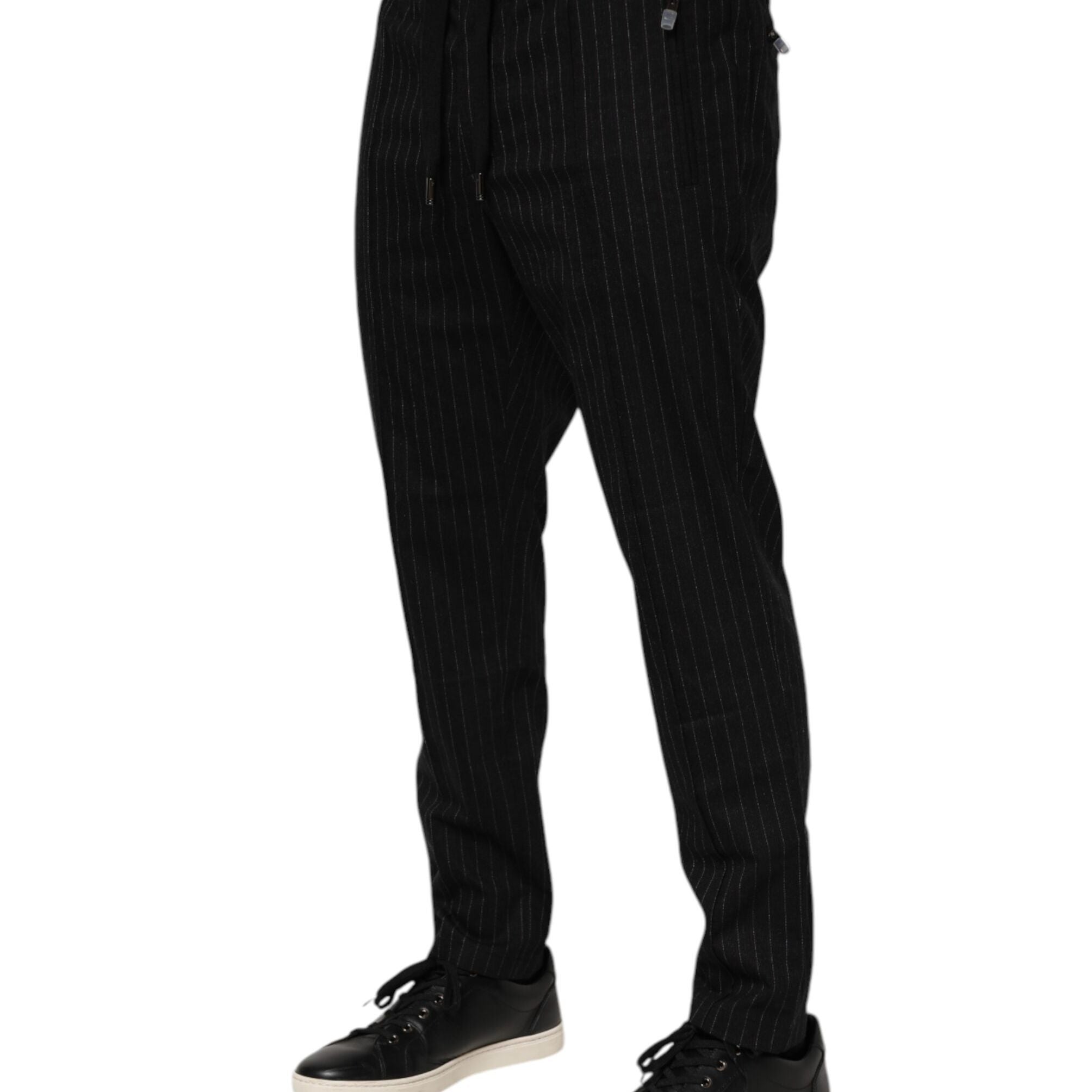 Dolce & Gabbana Black Striped Wool Men Jogger Pants