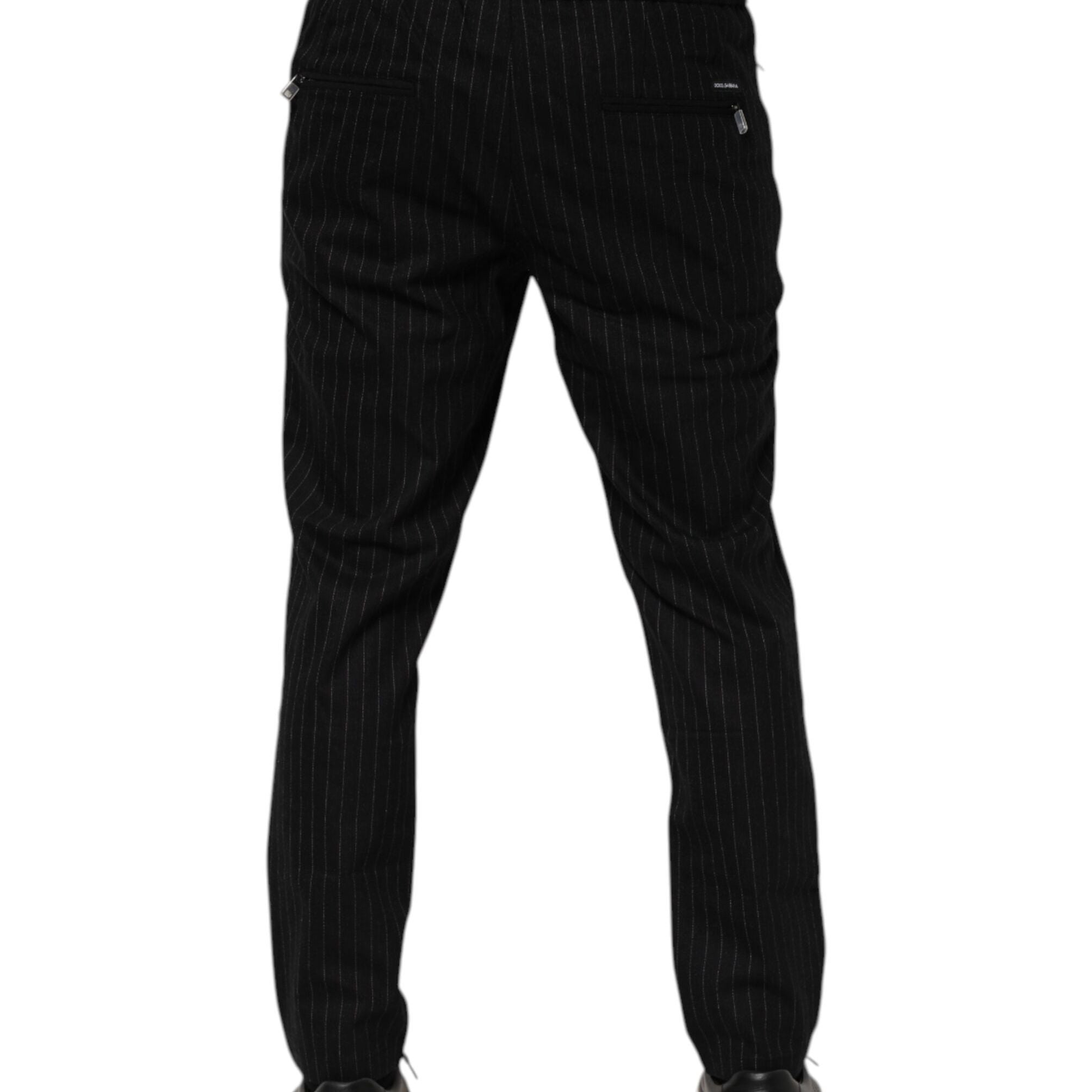 Dolce & Gabbana Black Striped Wool Men Jogger Pants