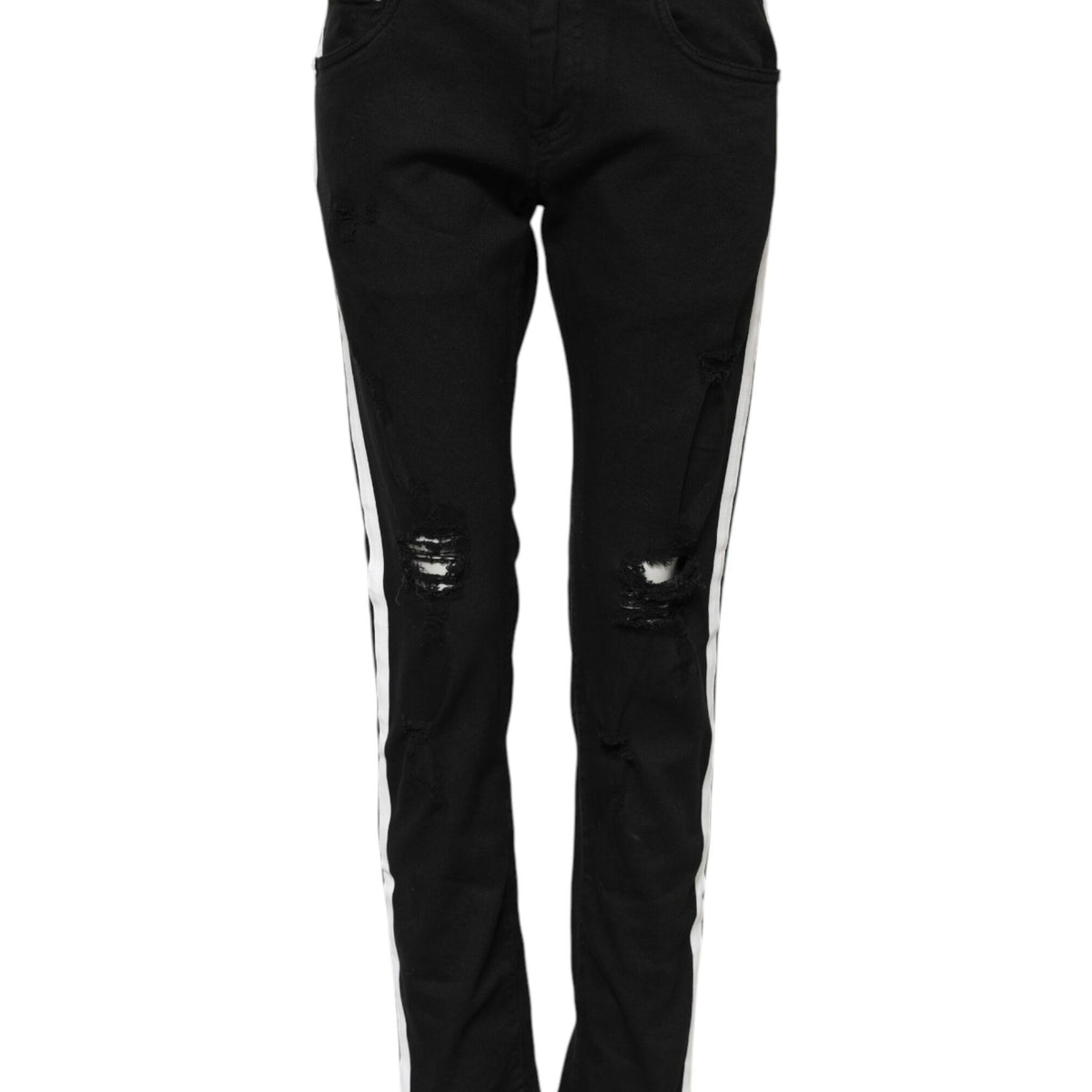 Dolce & Gabbana Black Tattered White Lining Skinny Denim Jeans