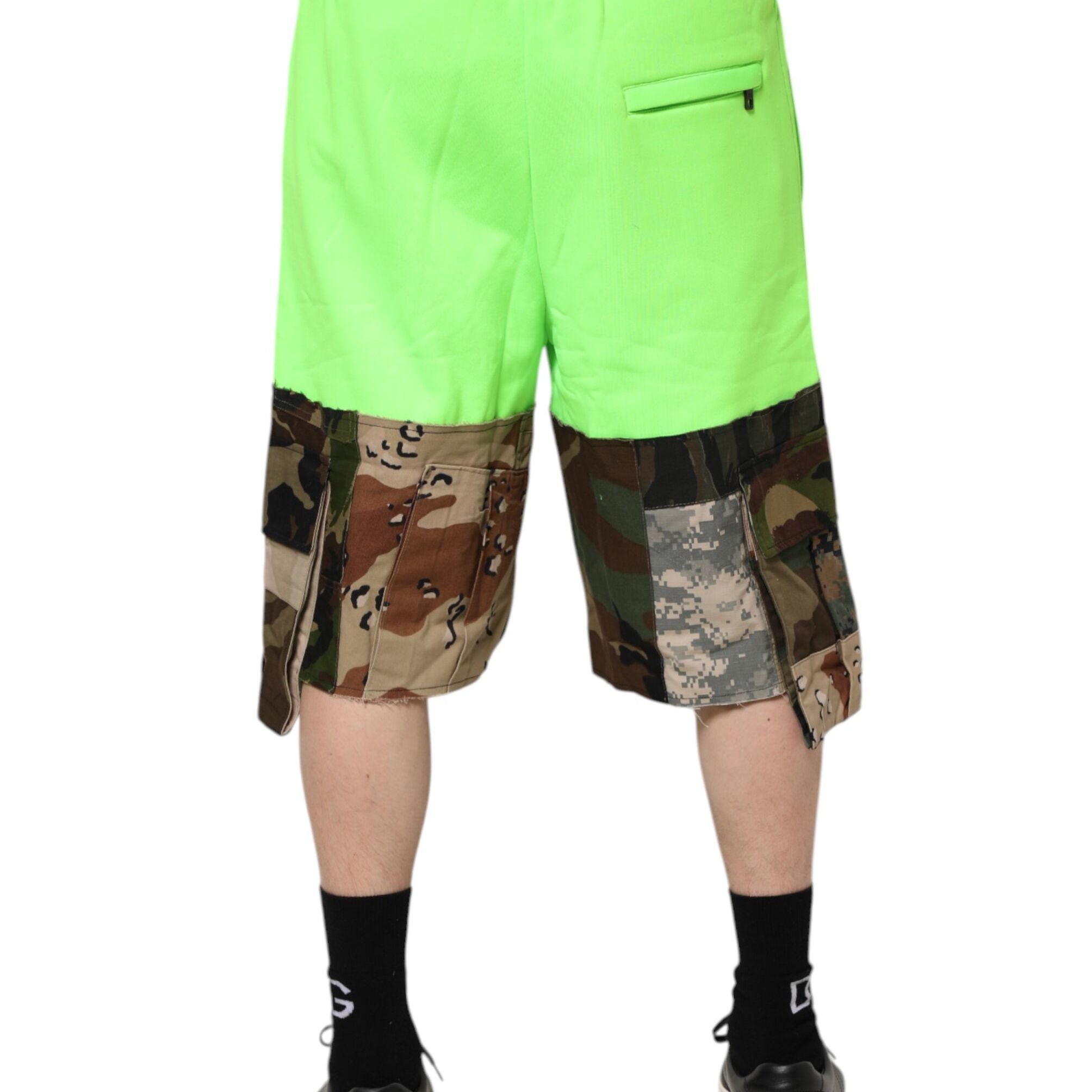 Dolce & Gabbana Green Patchwork Cargo Bermuda Men Shorts