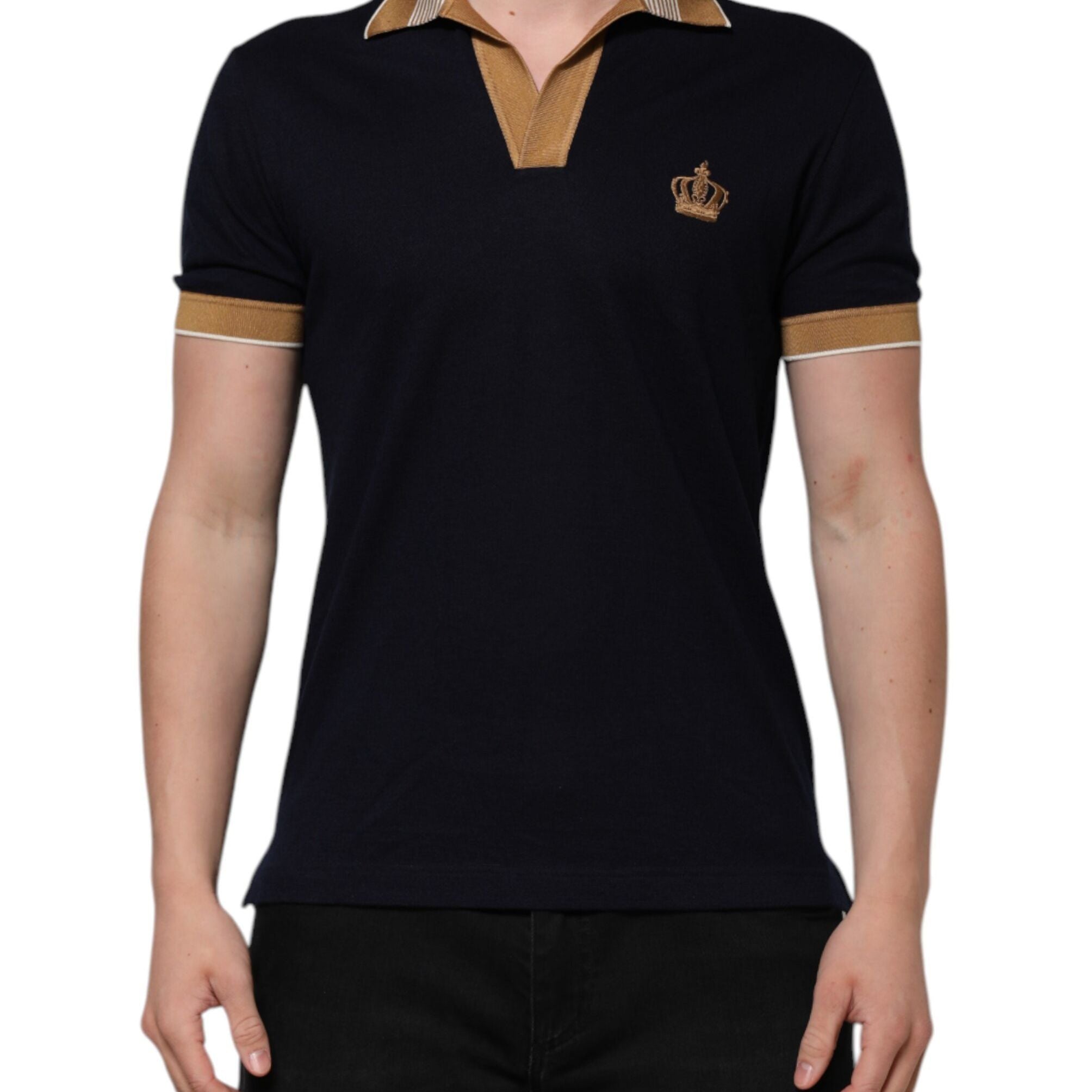 Dolce & Gabbana Black Cashmere Crown Logo Men Polo T-shirt