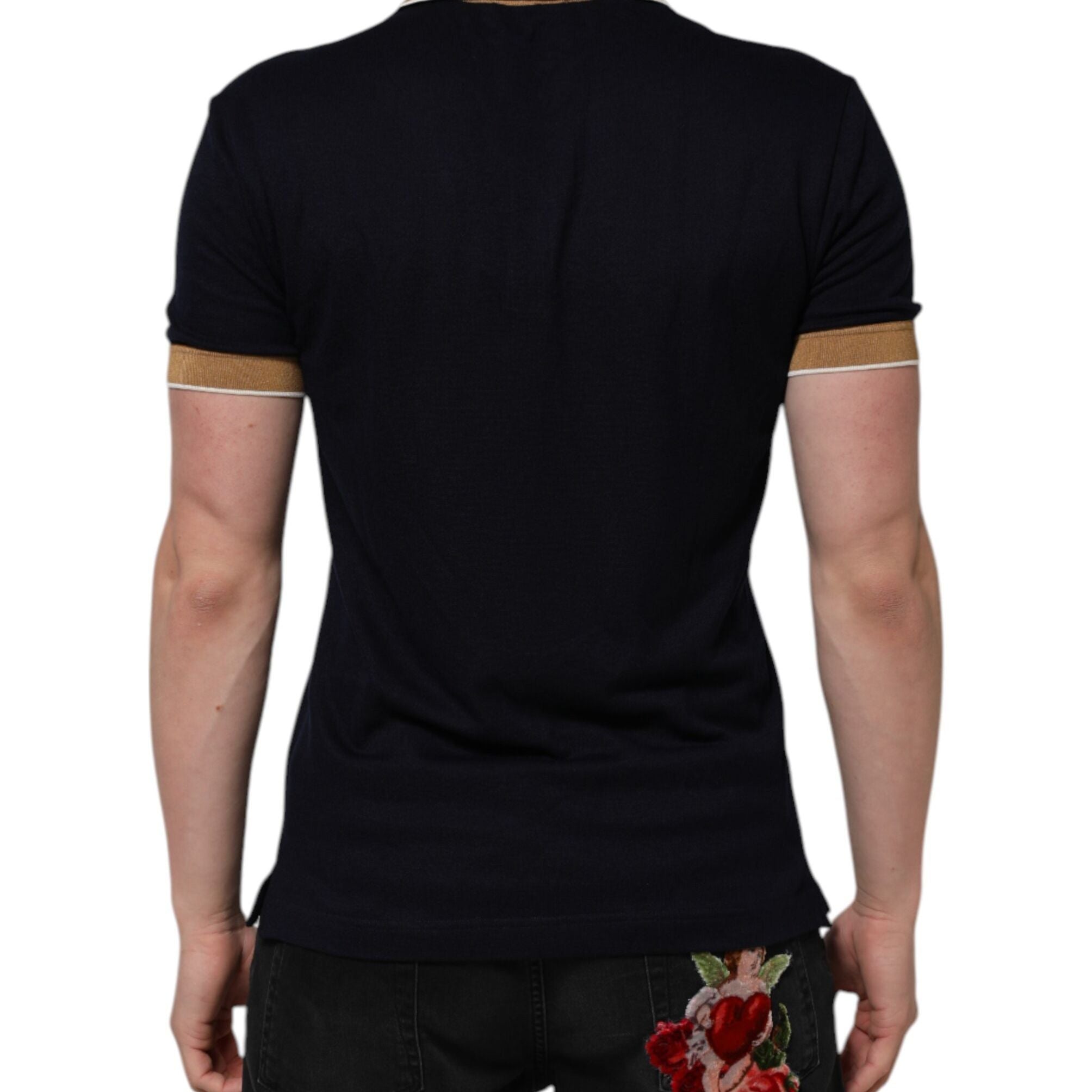 Dolce & Gabbana Black Cashmere Crown Logo Men Polo T-shirt