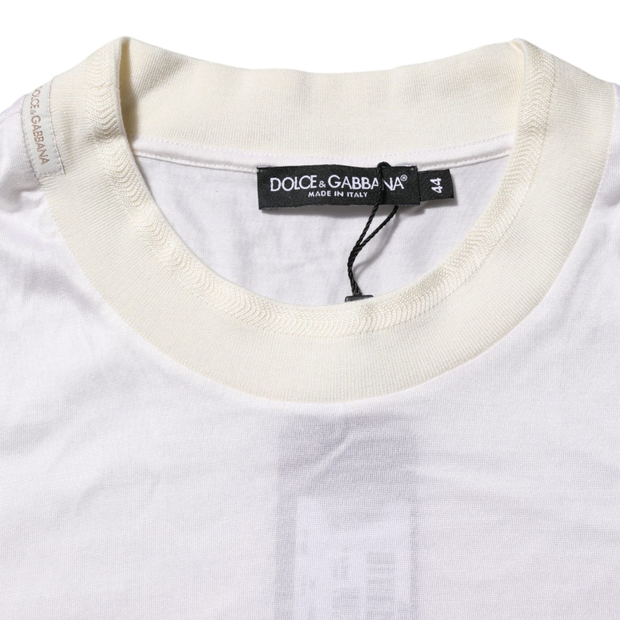 Dolce & Gabbana White Silk Crew Neck Long Sleeves T-shirt