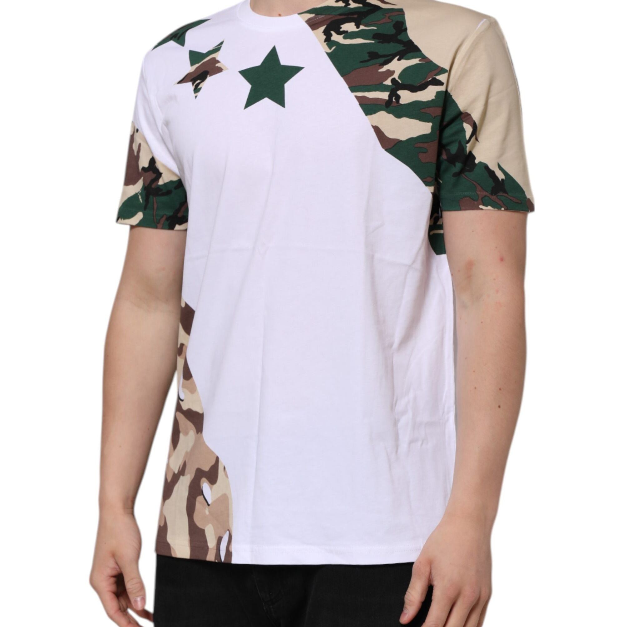 Dolce & Gabbana White Camouflage Cotton Men Crew Neck T-shirt