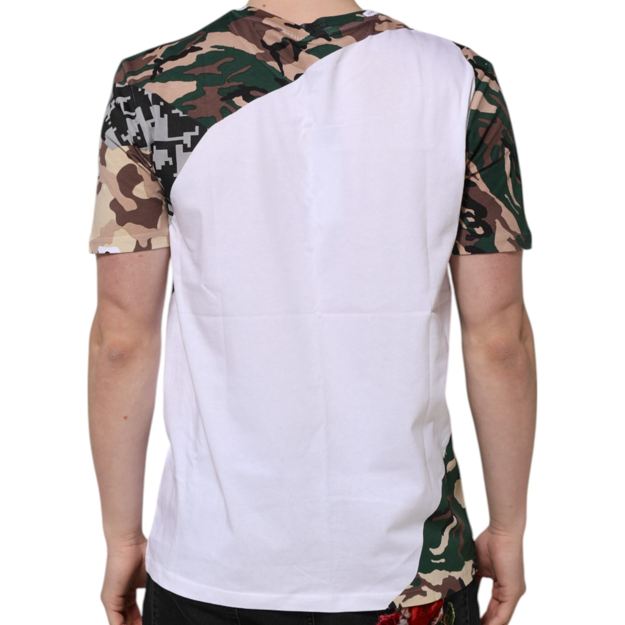 Dolce & Gabbana White Camouflage Cotton Men Crew Neck T-shirt