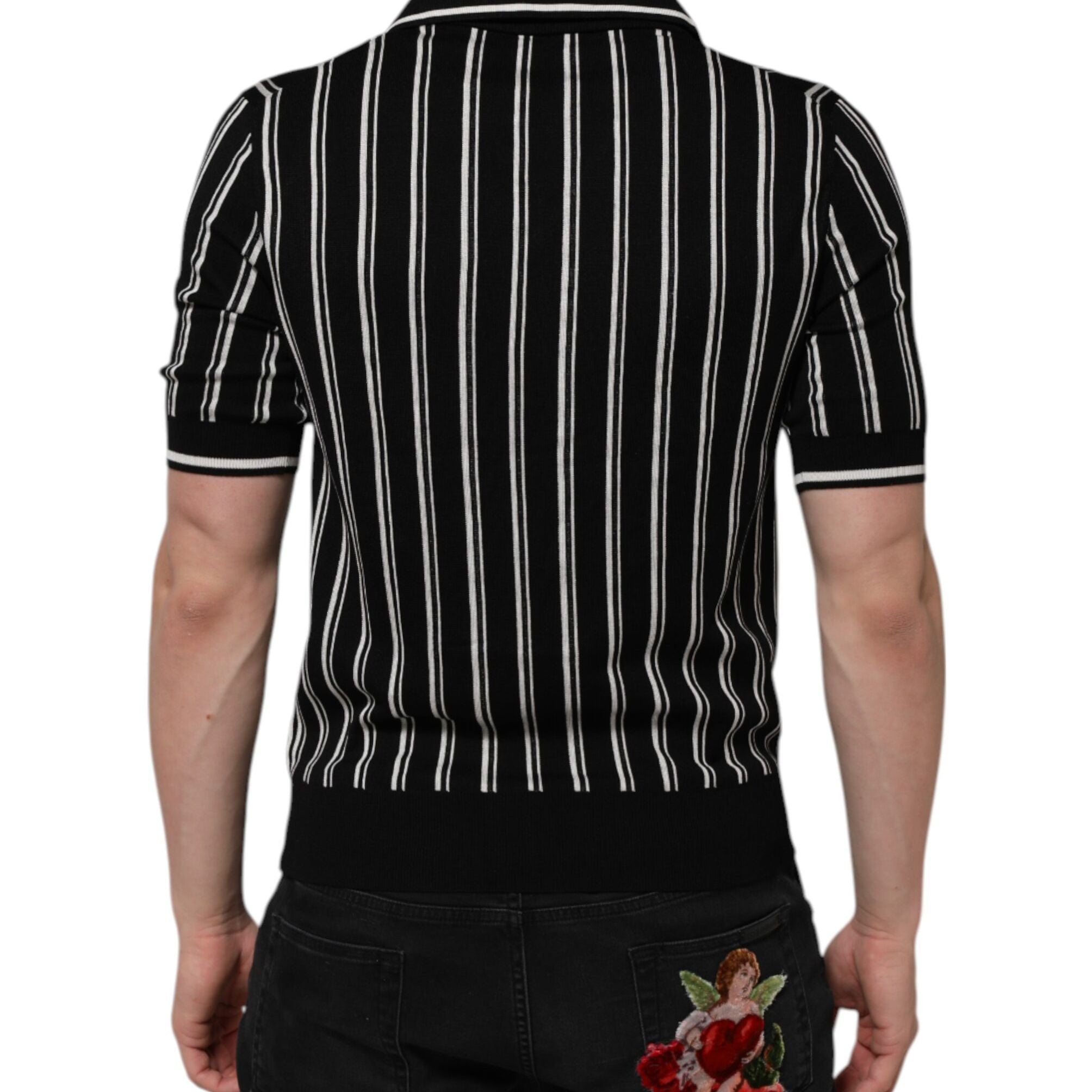 Dolce & Gabbana Black White Stripes Collared Polo T-shirt