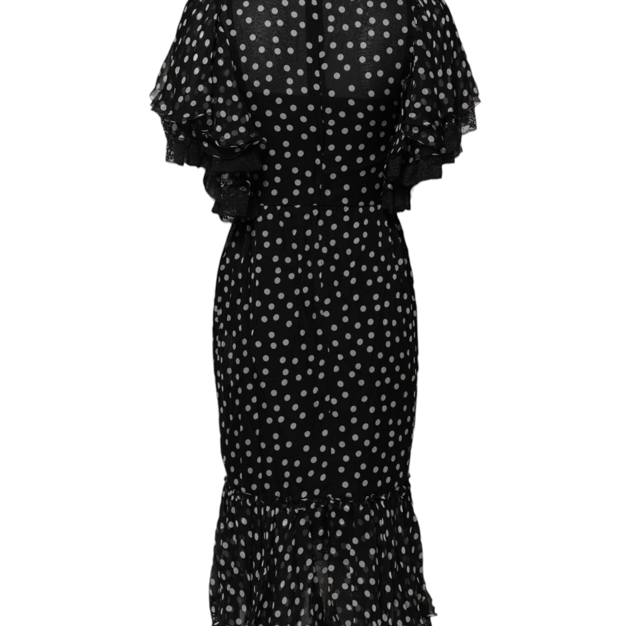 Dolce & Gabbana Black White Lace Polka Dot Chiffon Dress