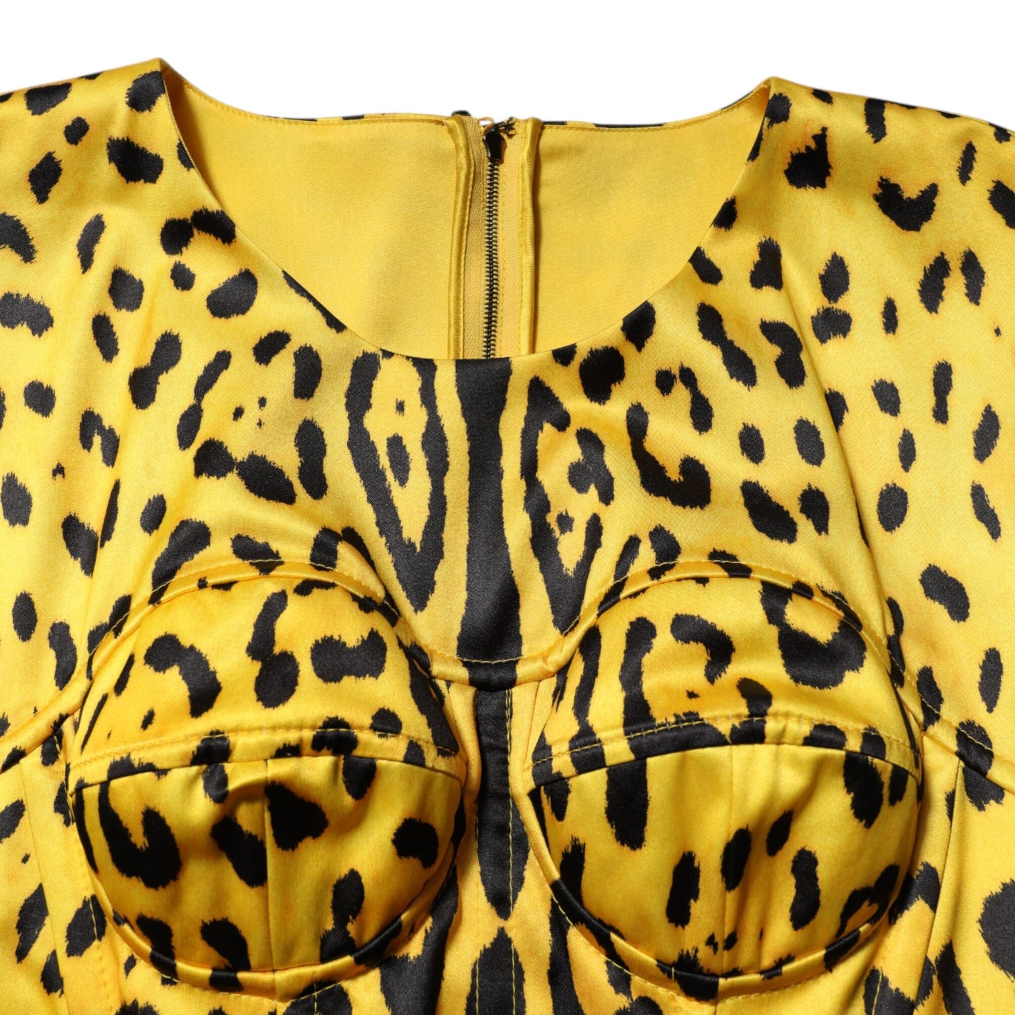 Dolce & Gabbana Yellow Polyester Leopard Midi Sheath Dress
