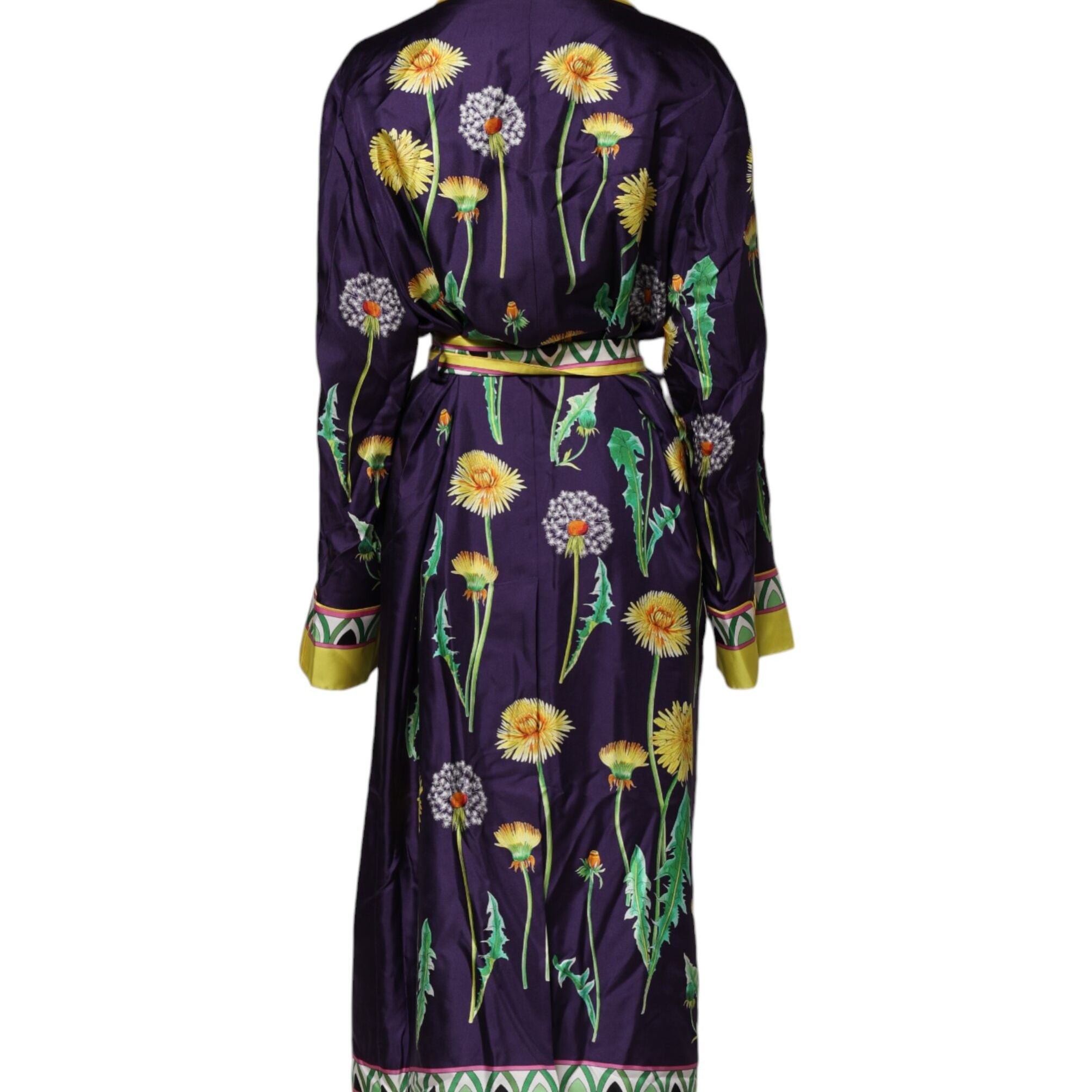 Dolce & Gabbana Blue Floral Print Silk Long Sleeves Wrap Robe