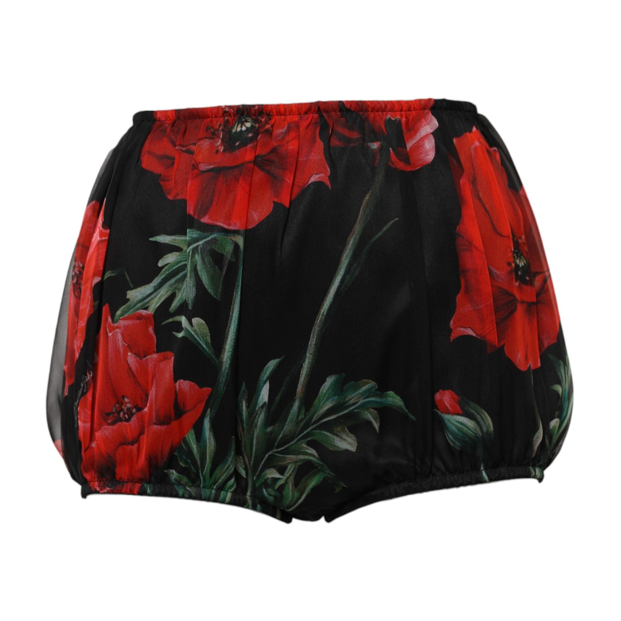 Dolce & Gabbana Black Floral High Waist Women Hot Pants Shorts