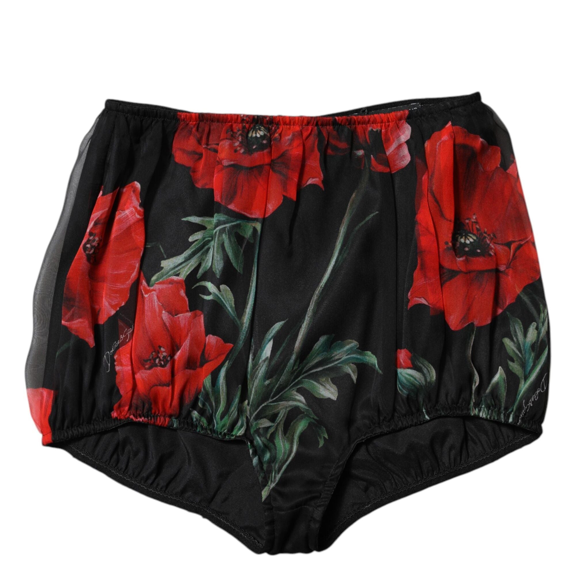 Dolce & Gabbana Black Floral High Waist Women Hot Pants Shorts