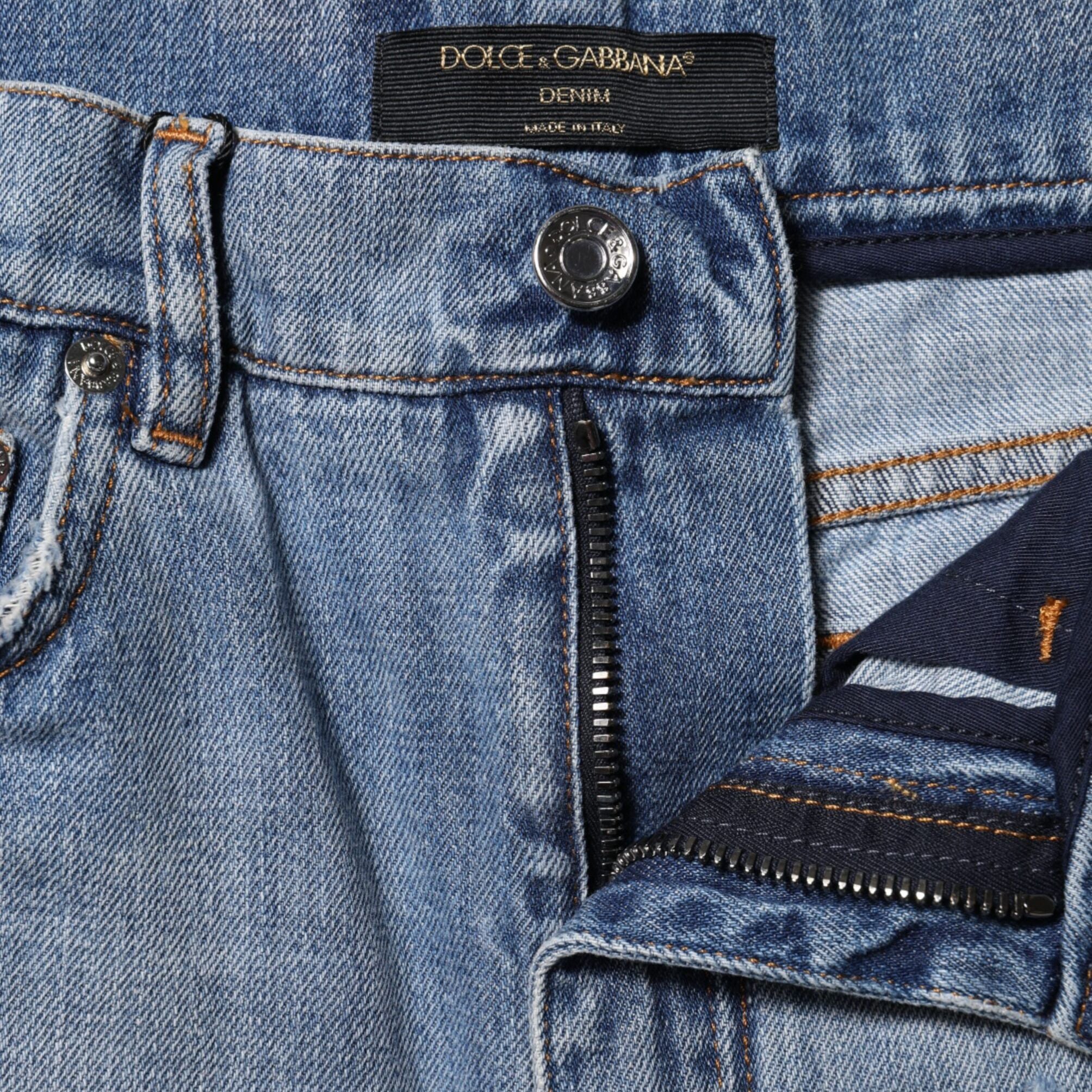 Dolce & Gabbana Blue Logo Plaque Denim Cotton Hot Pants Shorts