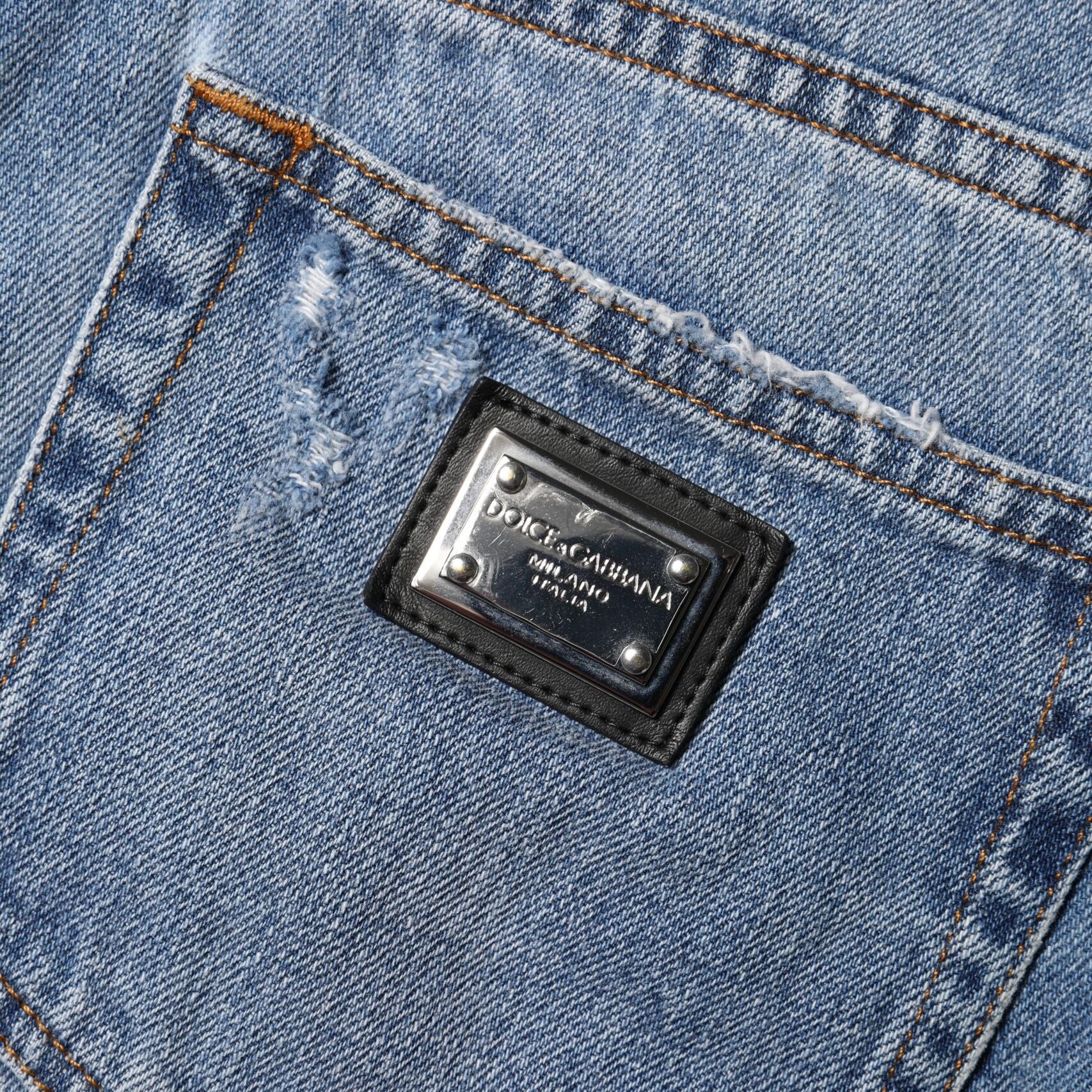 Dolce & Gabbana Blue Logo Plaque Denim Cotton Hot Pants Shorts