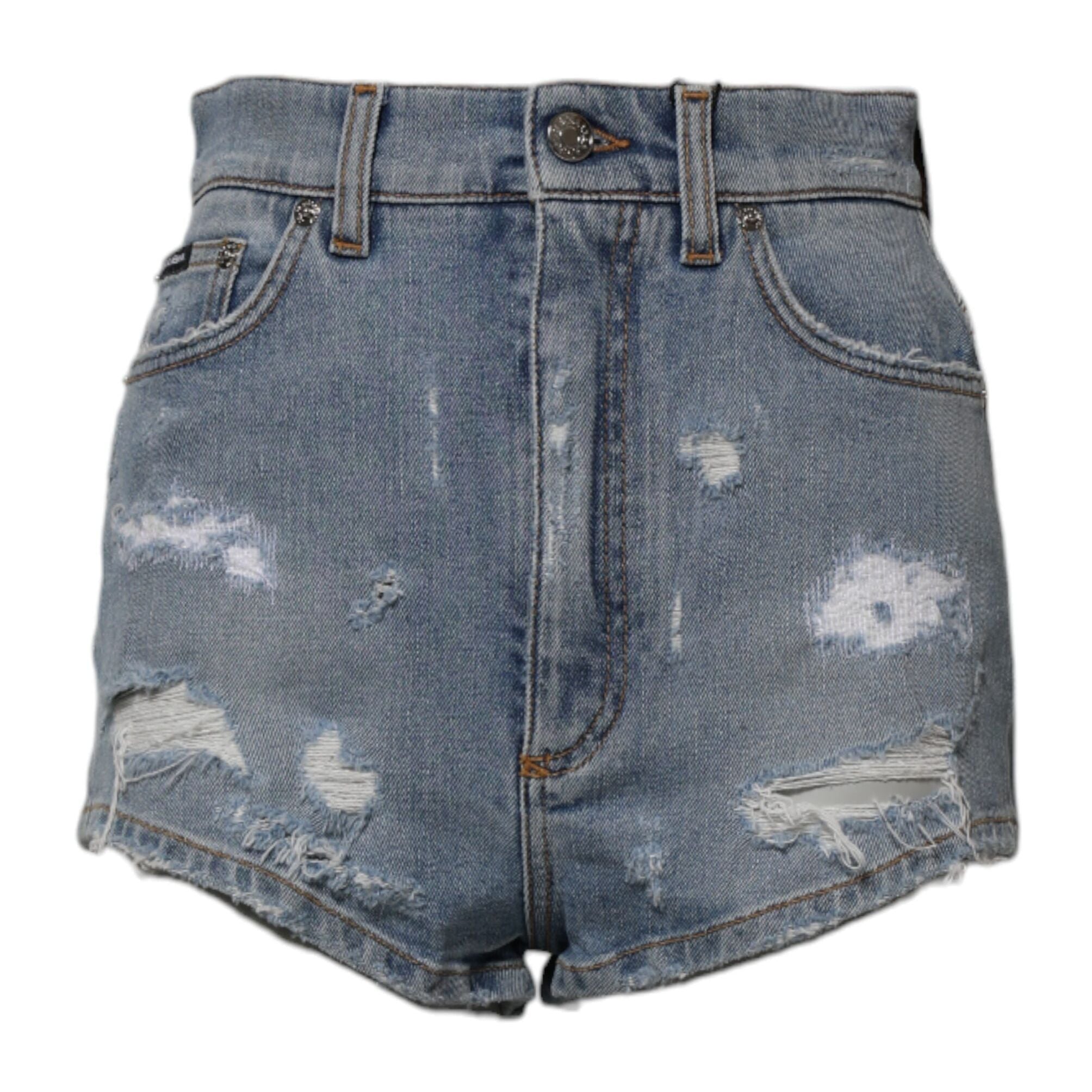 Dolce & Gabbana Blue Tattered Denim Cotton Hot Pants Shorts