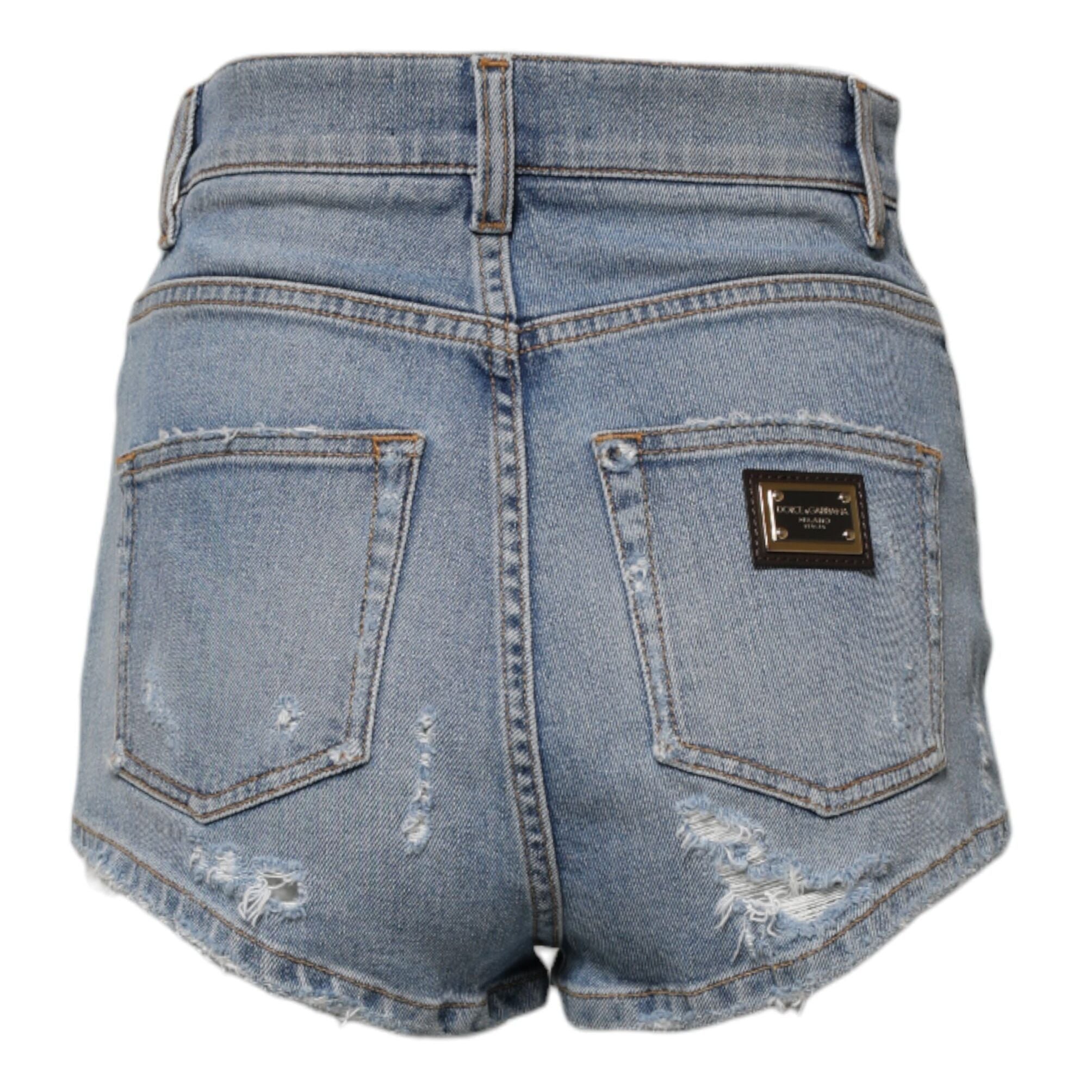 Dolce & Gabbana Blue Tattered Denim Cotton Hot Pants Shorts