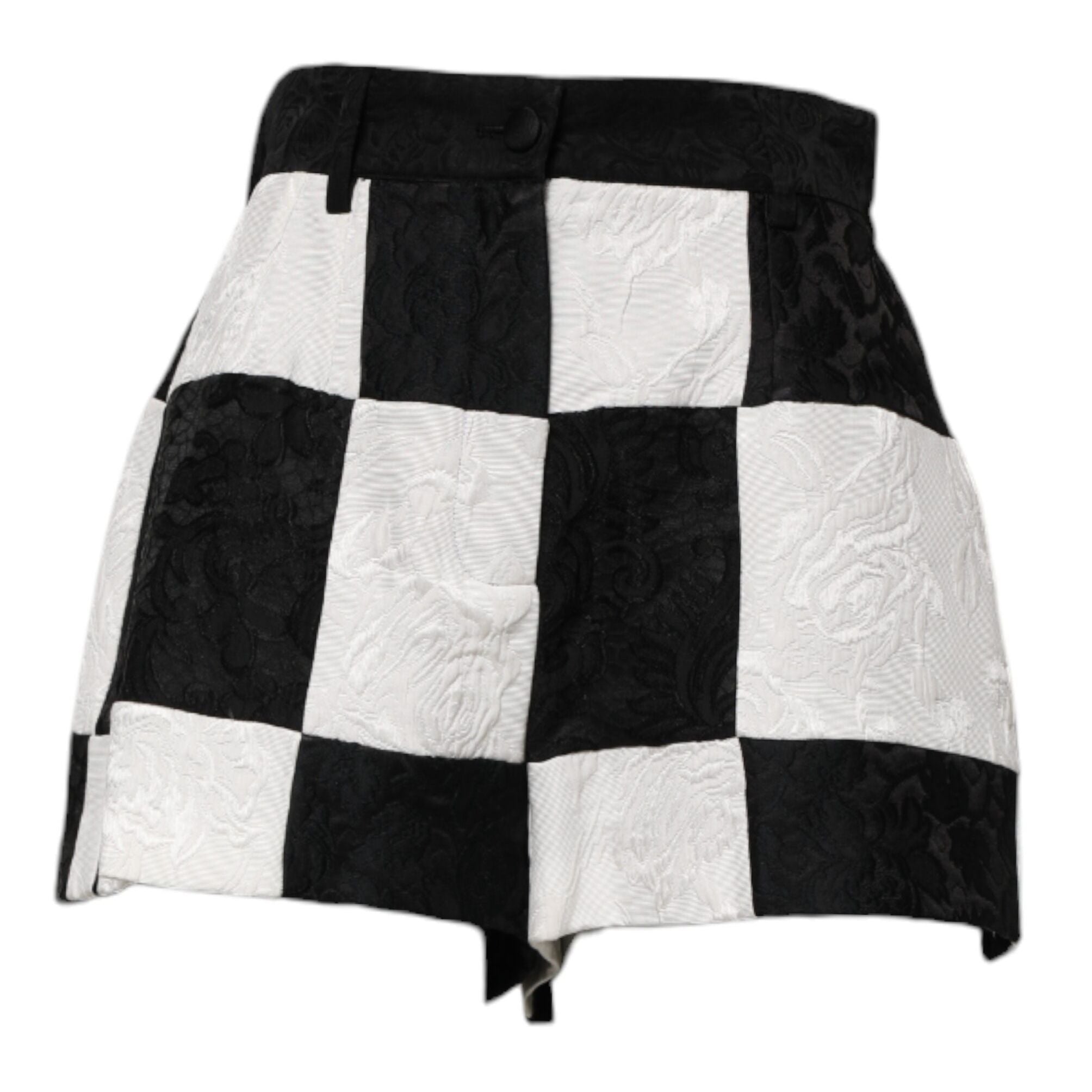 Dolce & Gabbana Black White Floral Brocade Hot Pants Shorts