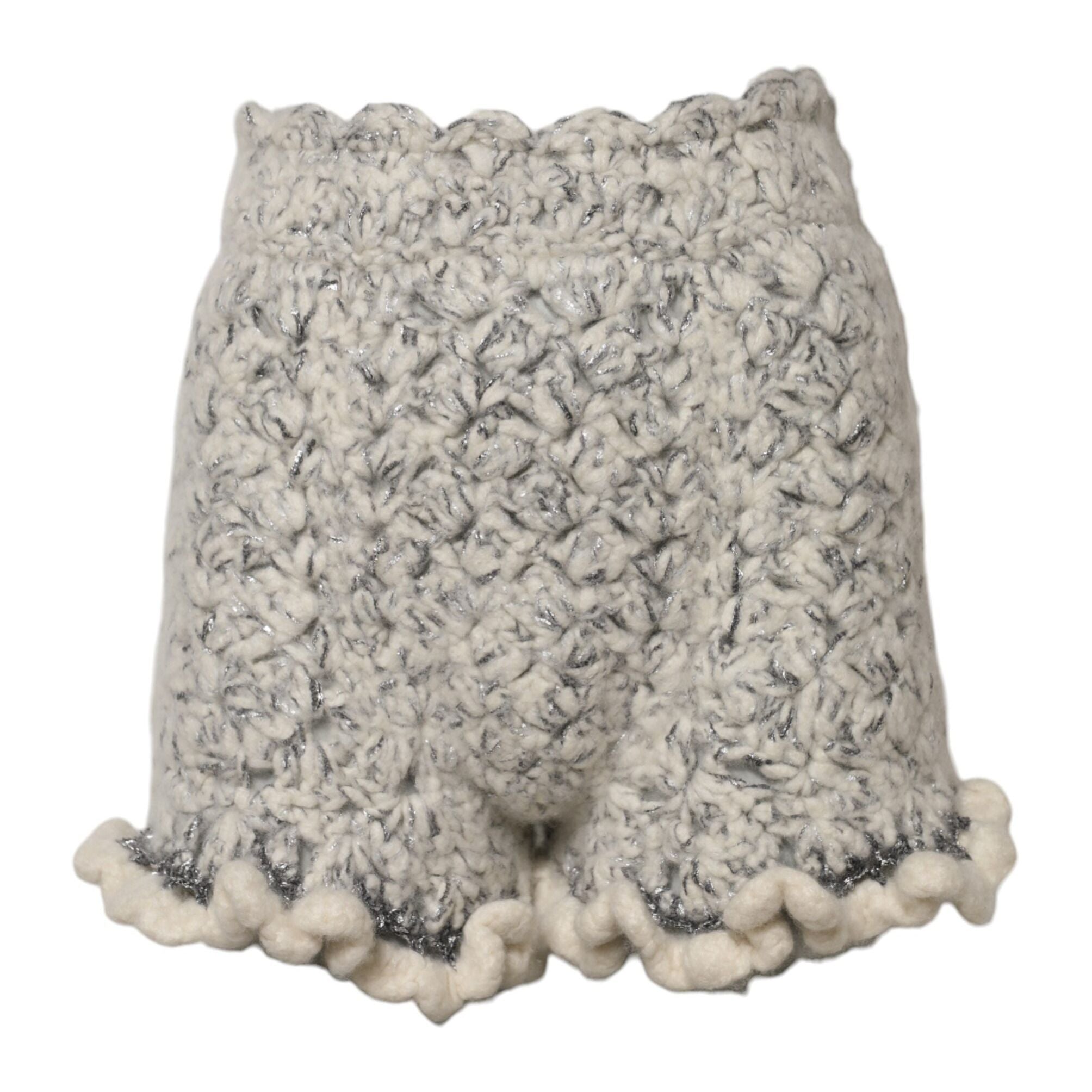 Dolce & Gabbana Metallic Bouclé Knit Cashmere Ruffled Shorts