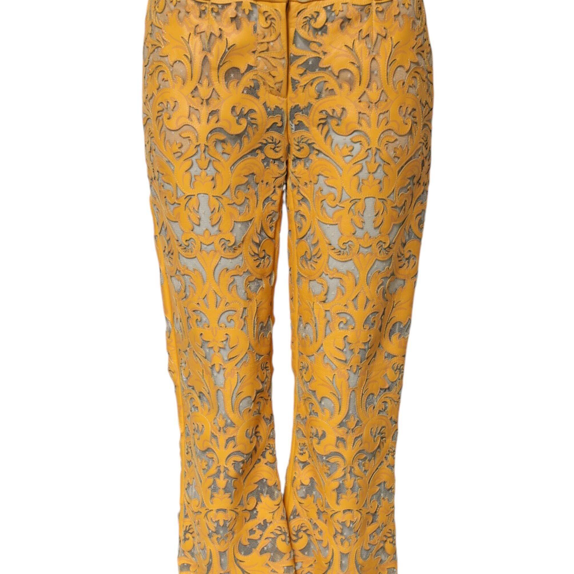 Dolce & Gabbana Yellow Floral Lace Mid Waist Capri Pants