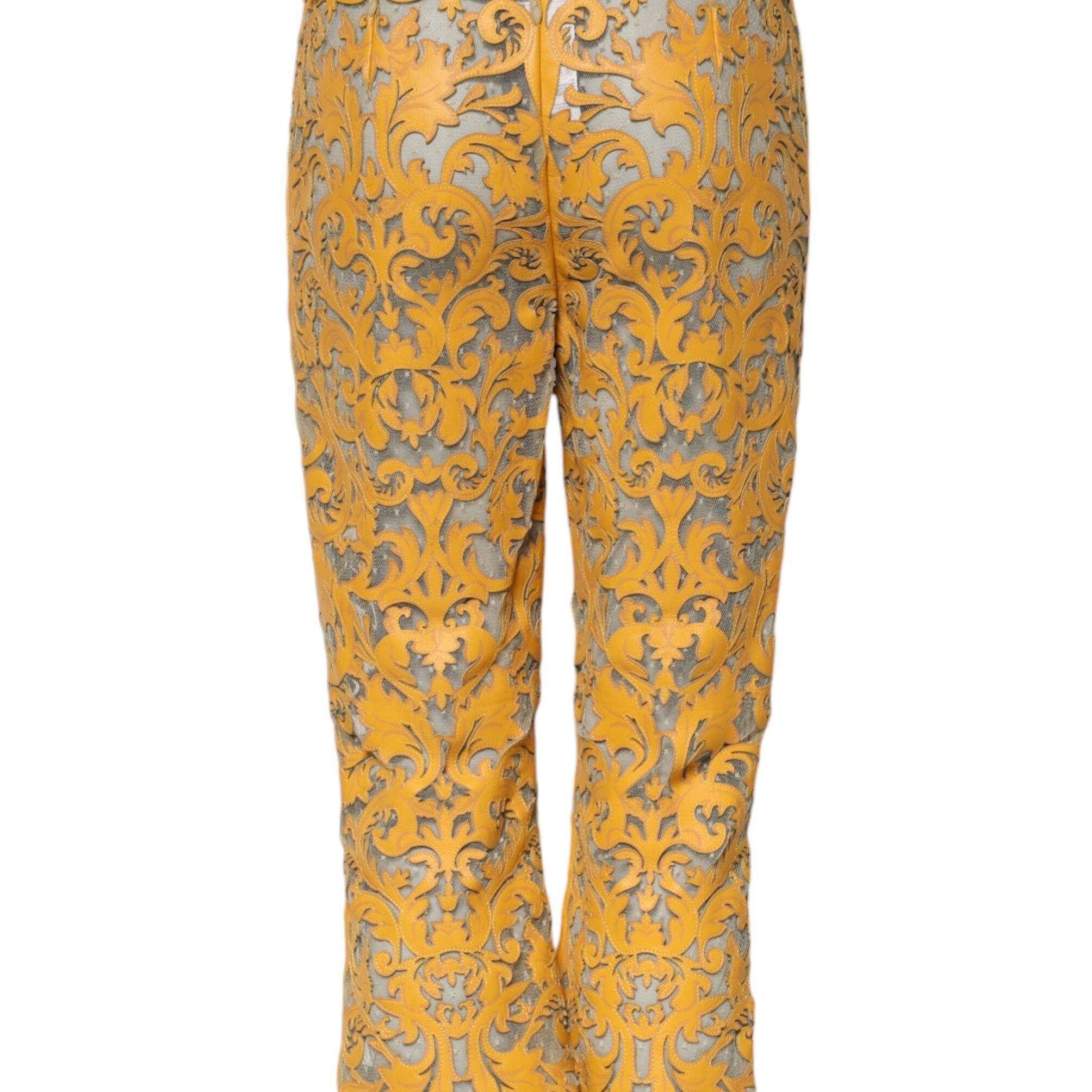 Dolce & Gabbana Yellow Floral Lace Mid Waist Capri Pants