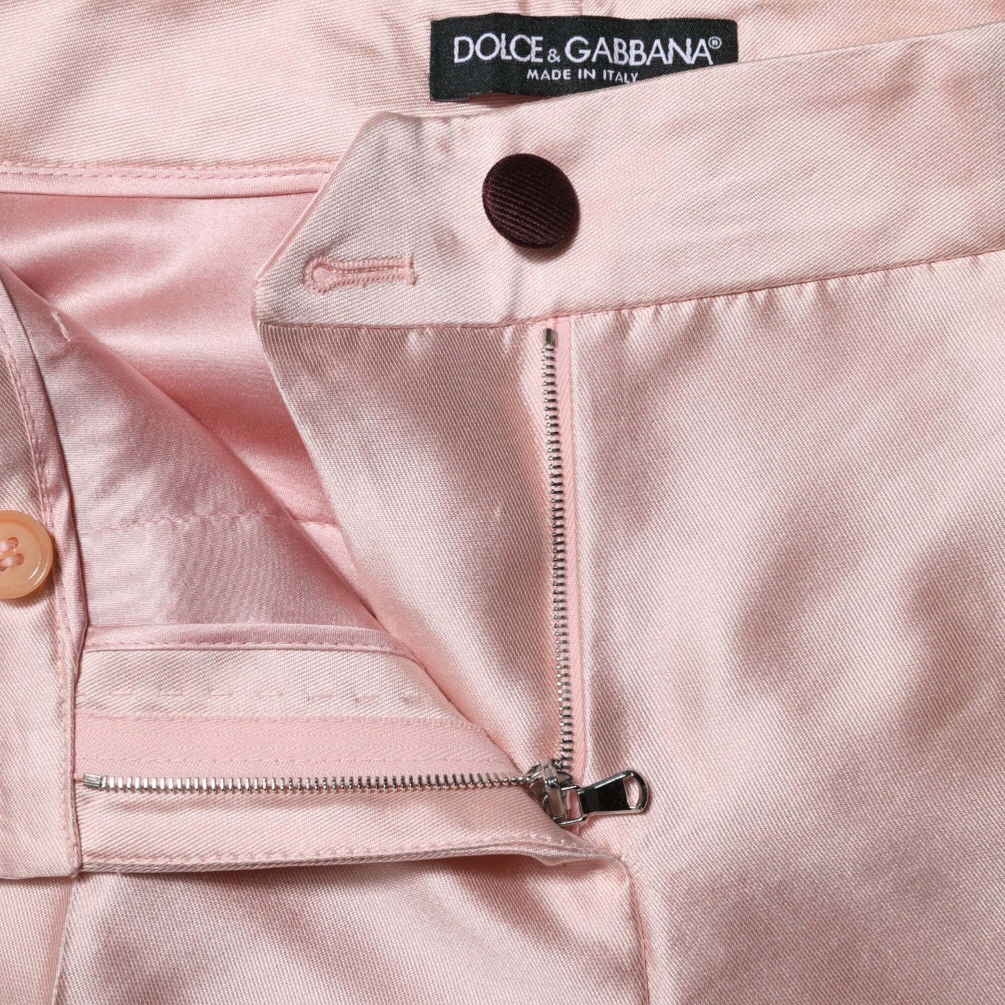 Dolce & Gabbana Pink Satin High Waist Tapered Pants
