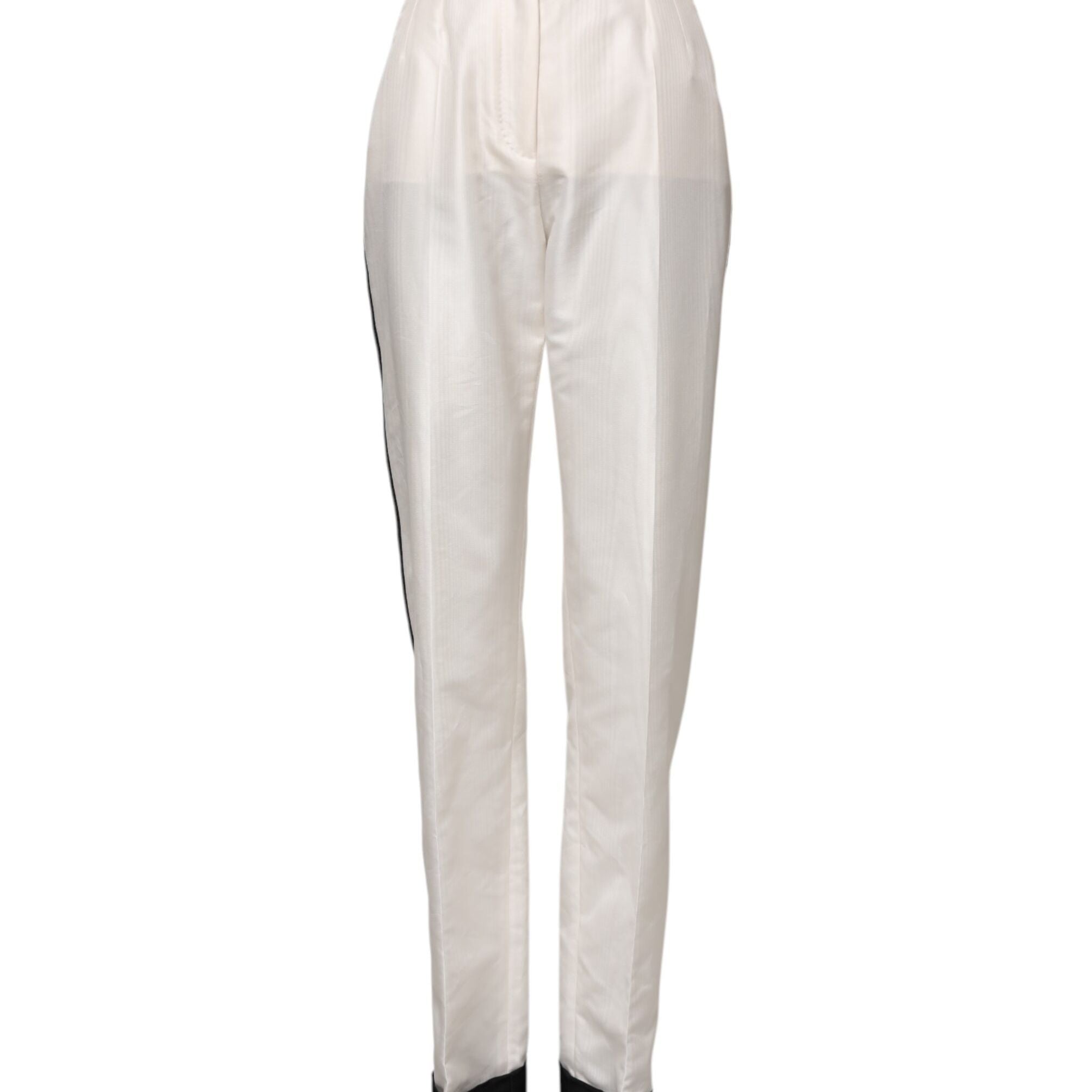 Dolce & Gabbana White High Waist Straight Dress Trouser Pants