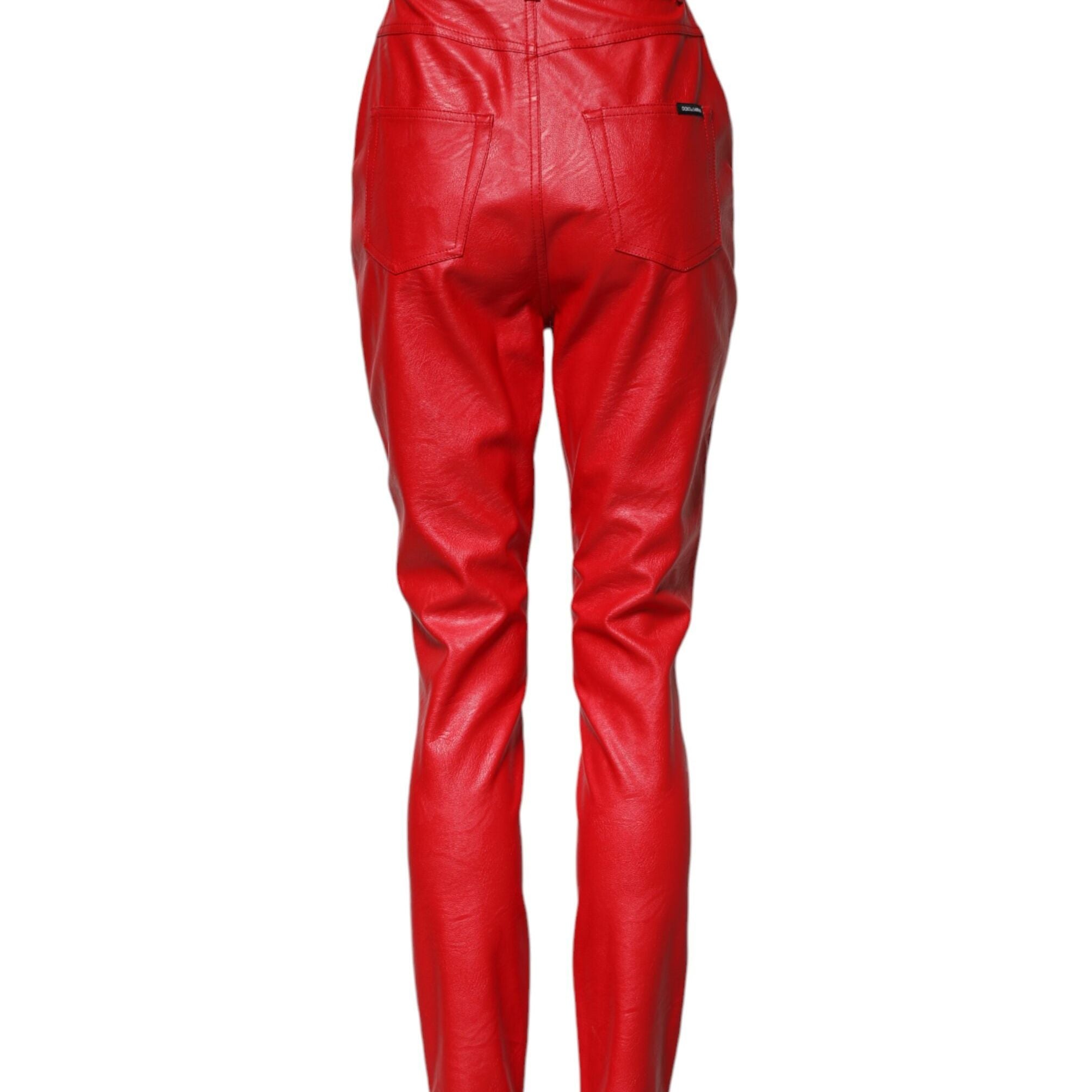 Dolce & Gabbana Red Viscose High Waist Tapered Trouser Pants