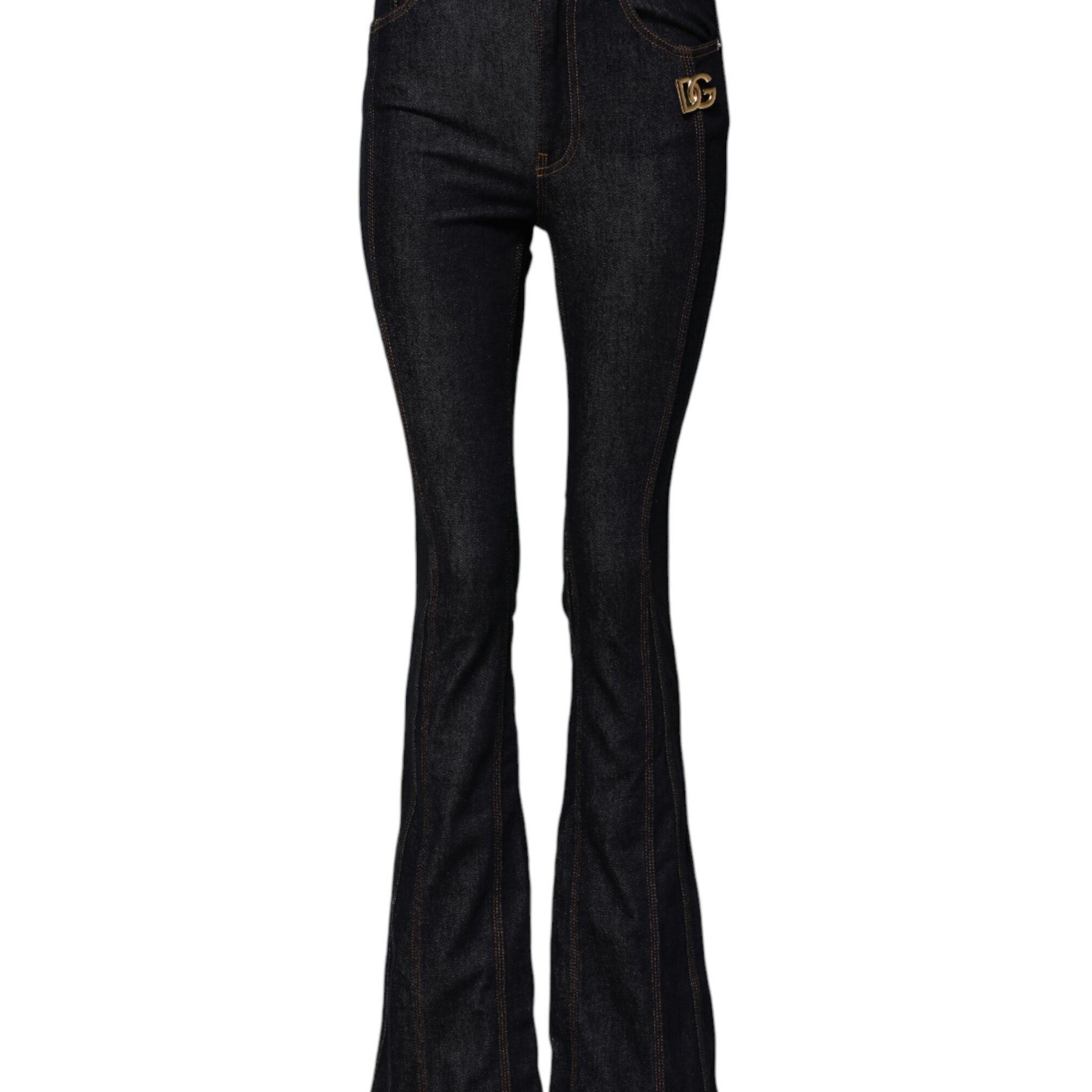 Dolce & Gabbana Black Cotton Mid Waist Bootcut Denim Jeans