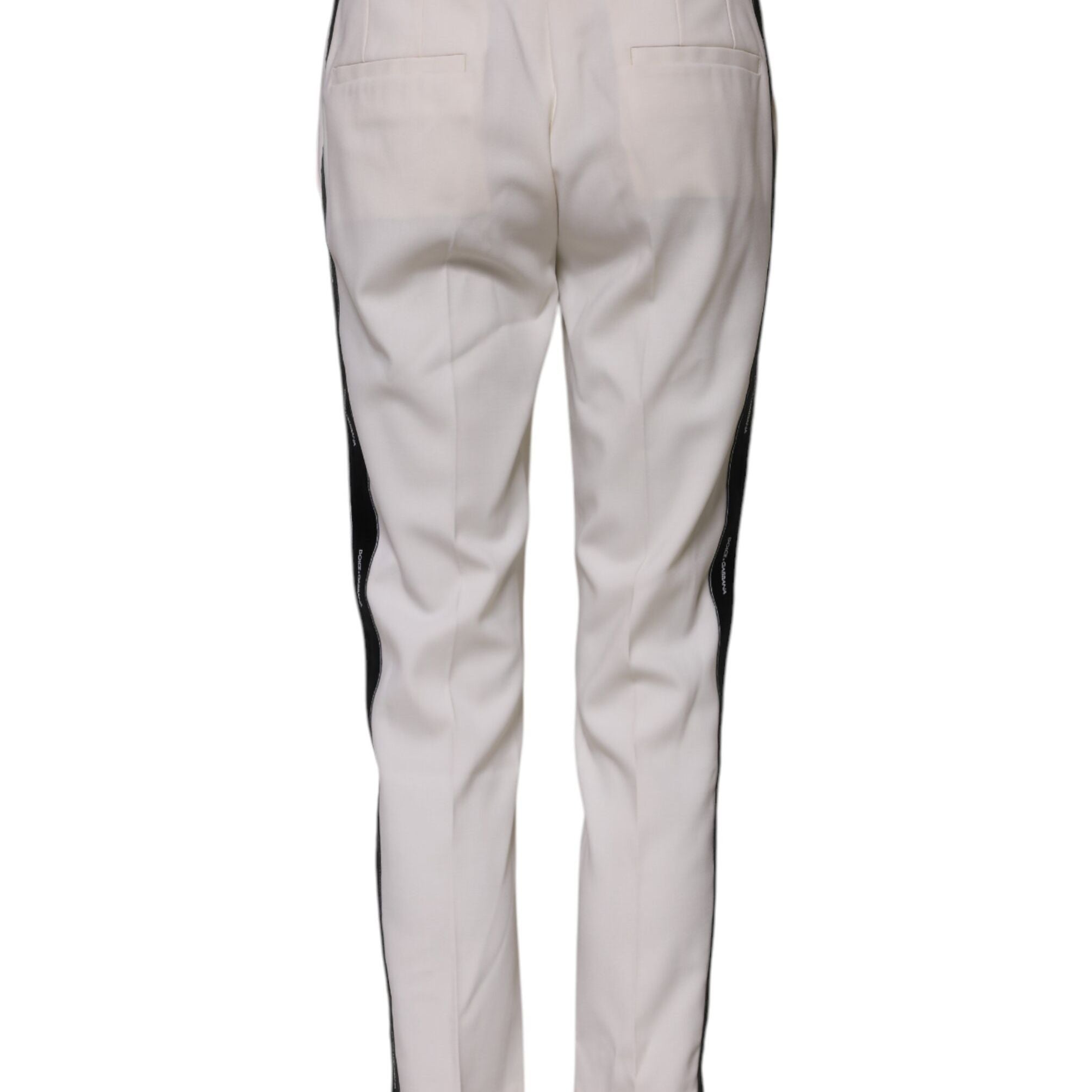 Dolce & Gabbana White Wool Mid Waist Tapered Trouser Pants