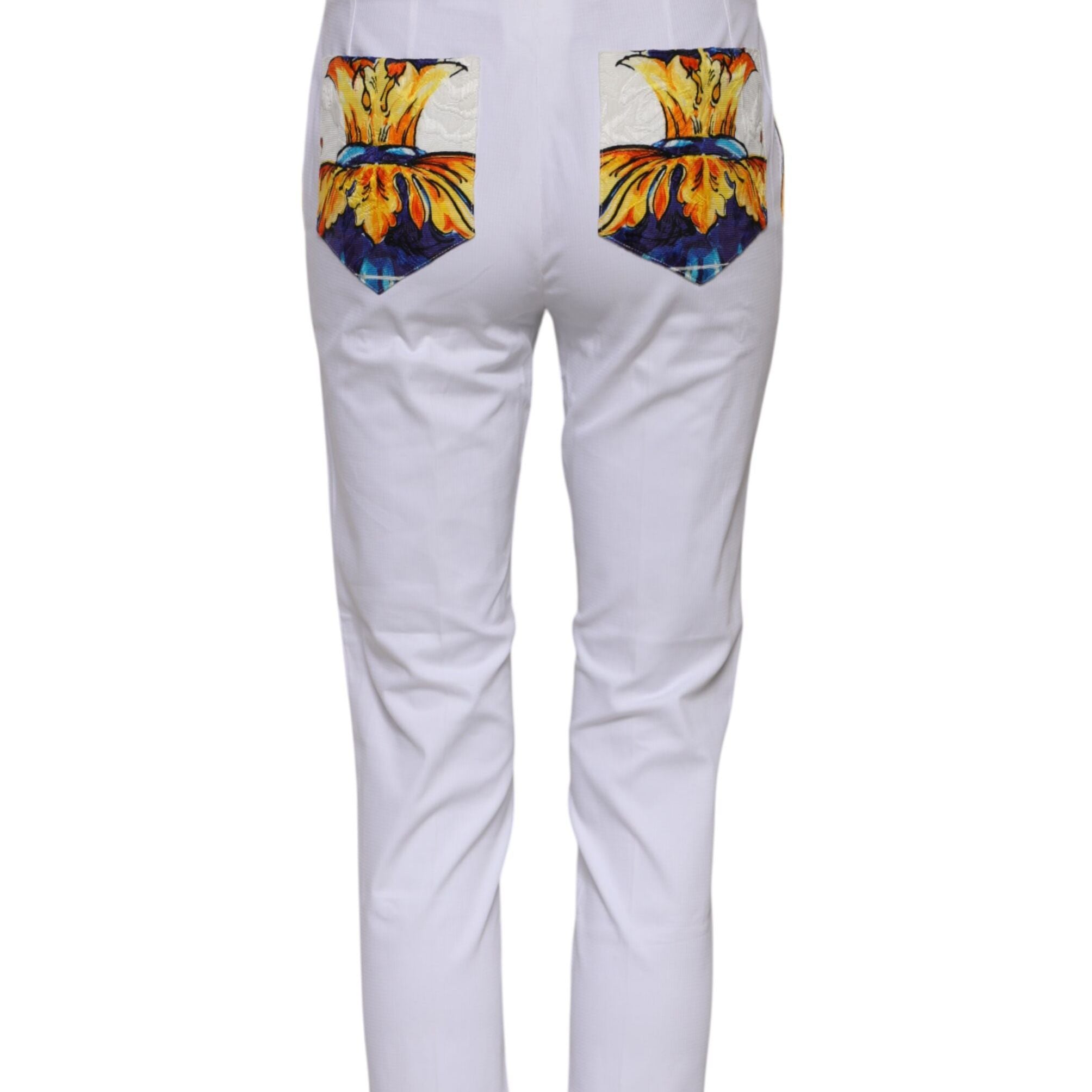 Dolce & Gabbana White Cotton Mid Waist Tapered Trouser Pants