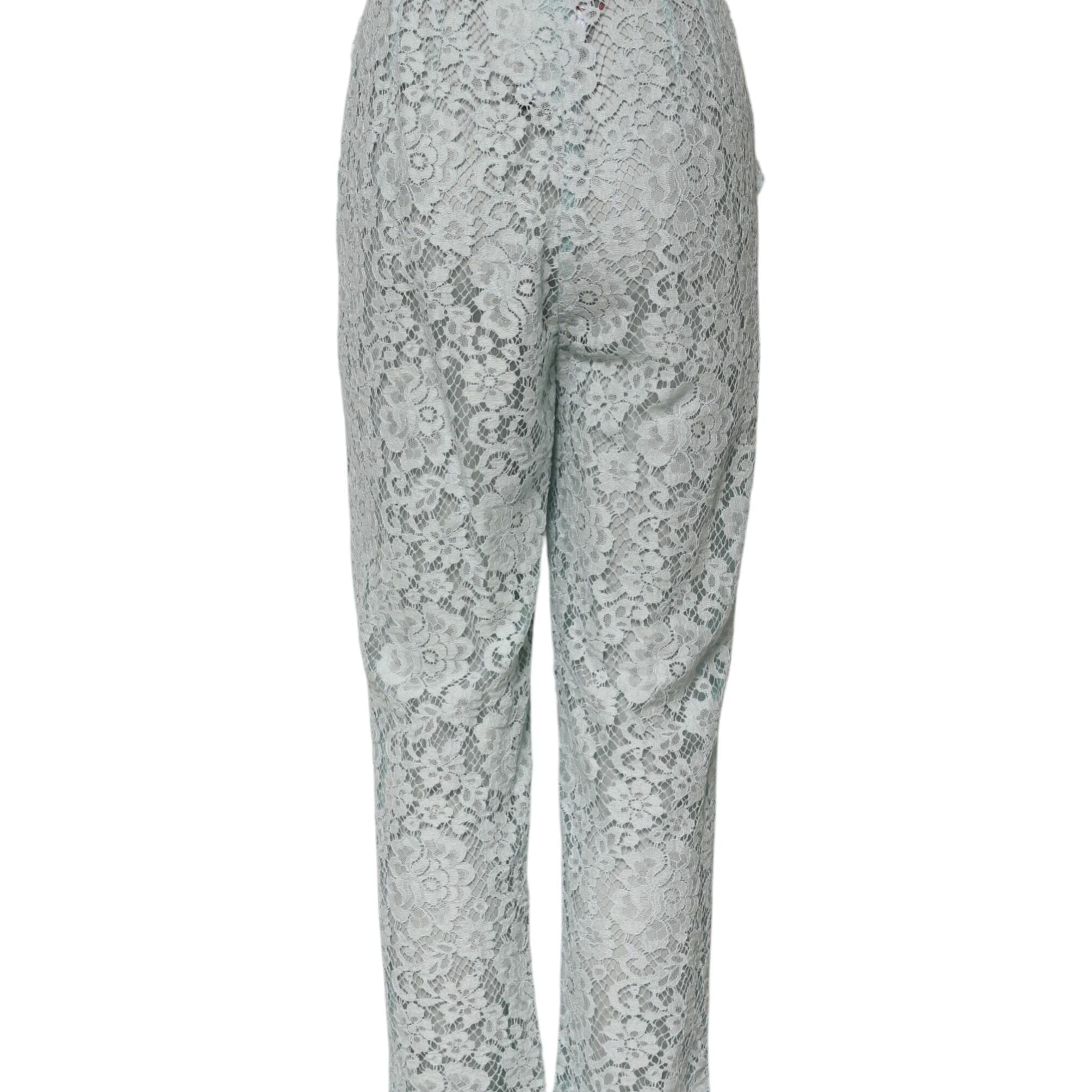 Dolce & Gabbana Mint Green Cotton Floral Lace Trousers Pants