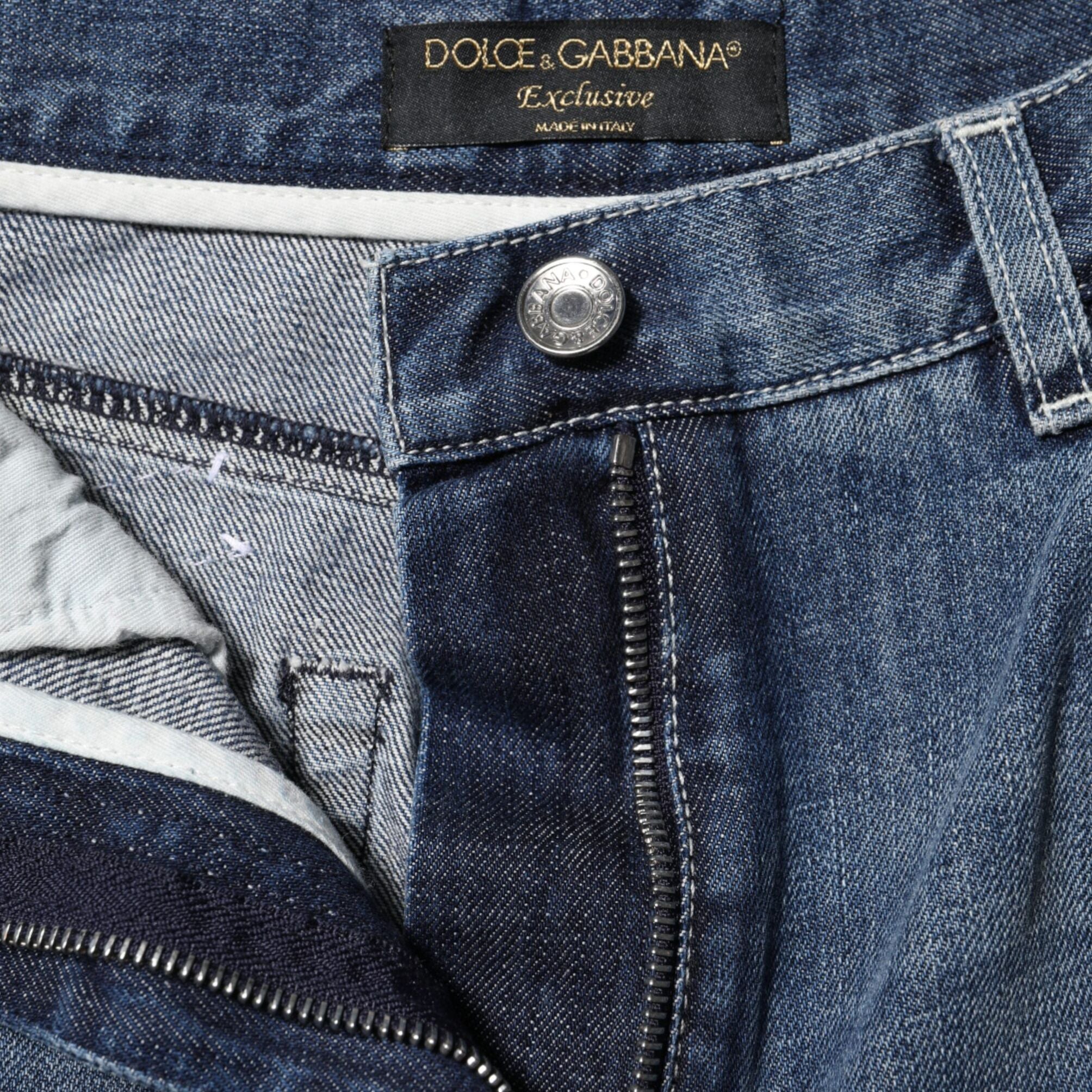 Dolce & Gabbana Blue Cotton High Waist Wide Leg Denim Jeans