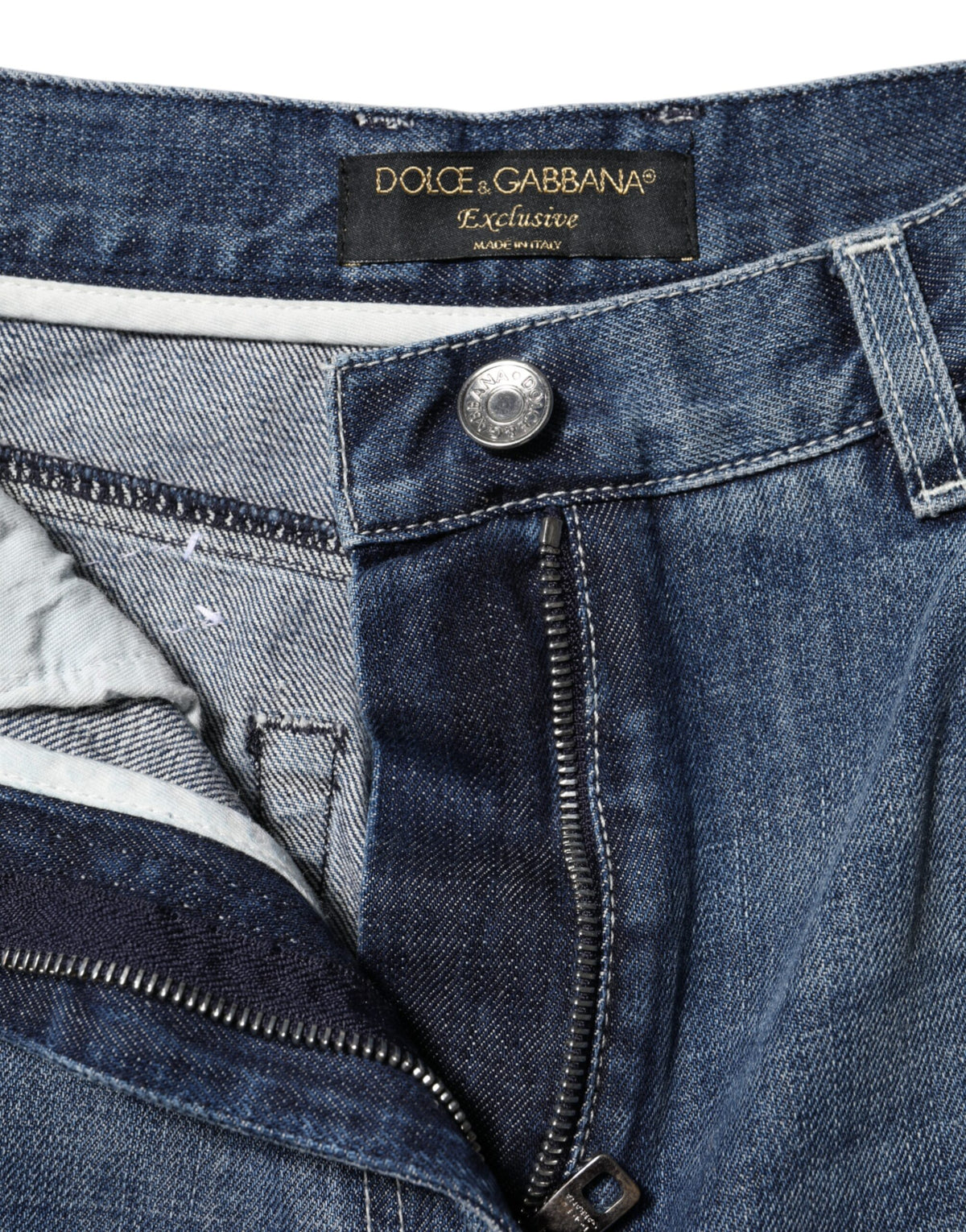 Dolce & Gabbana Blue Cotton High Waist Wide Leg Denim Jeans