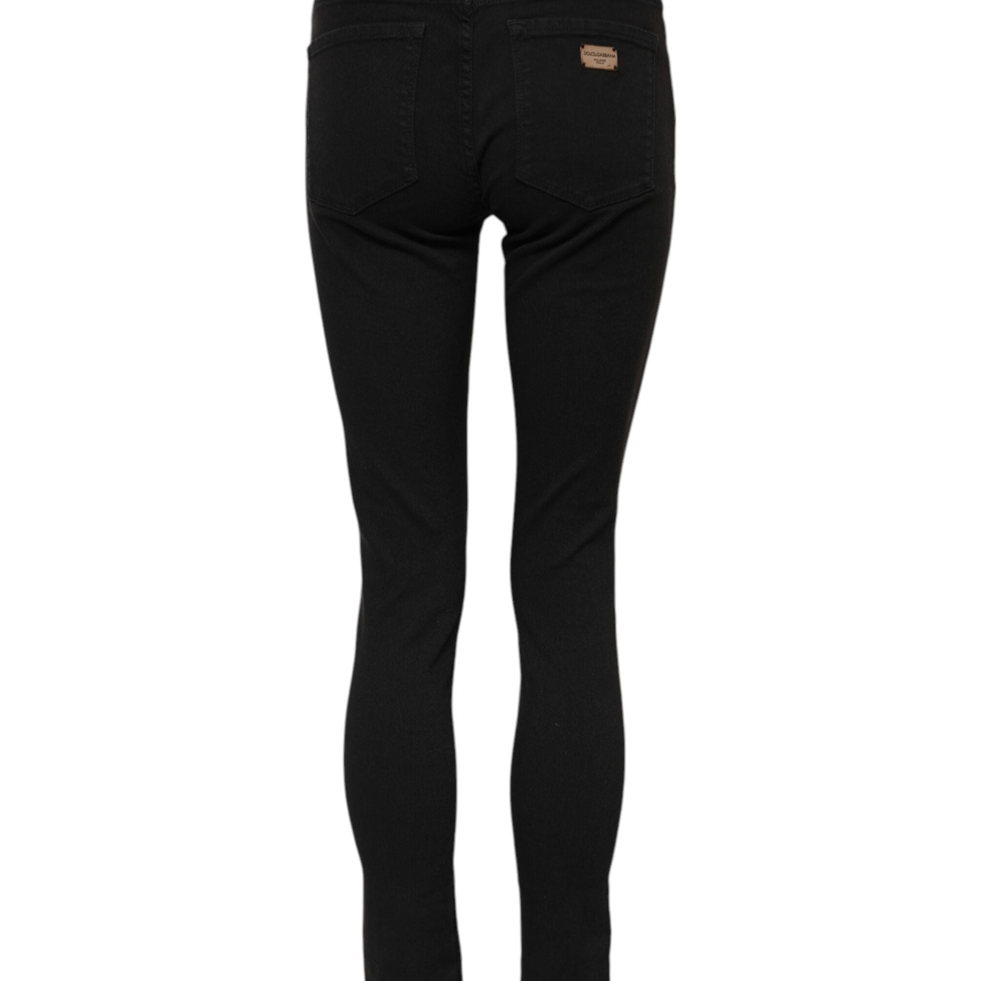 Dolce & Gabbana Black Cotton Logo Skinny MidWaist Denim Jeans