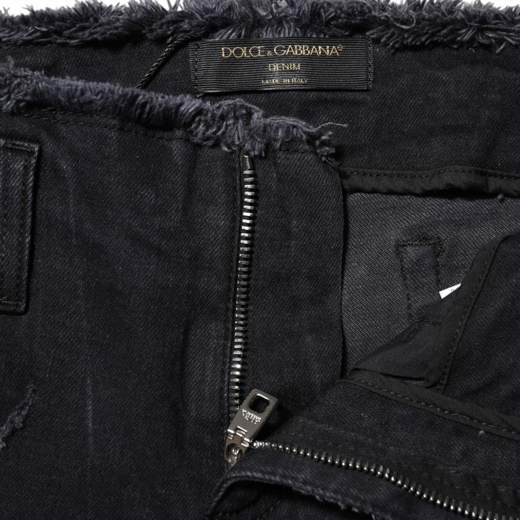 Dolce & Gabbana Black Cotton Tattered Skinny Denim Jeans