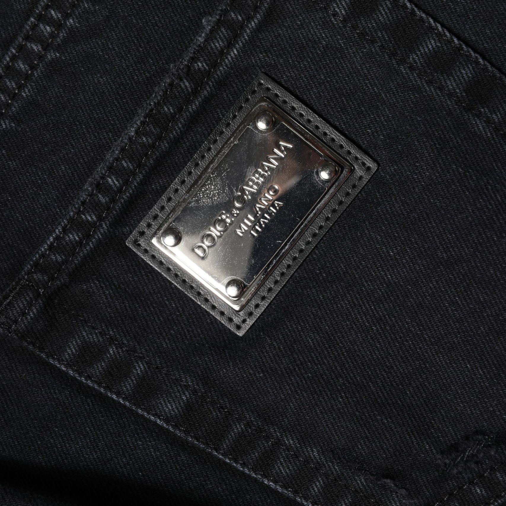 Dolce & Gabbana Black Cotton Tattered Mid Waist Denim Jeans