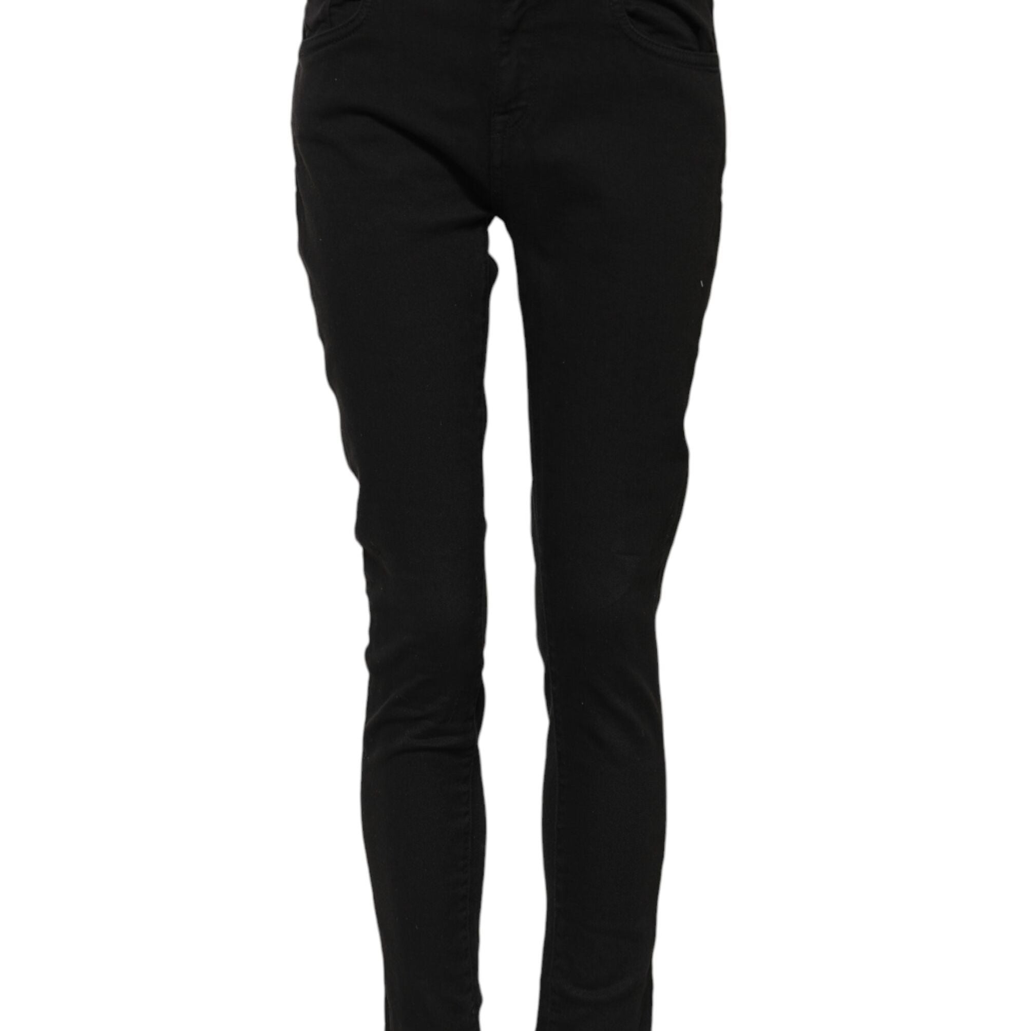 Dolce & Gabbana Black Cotton Logo Skinny Mid Waist Denim Jeans