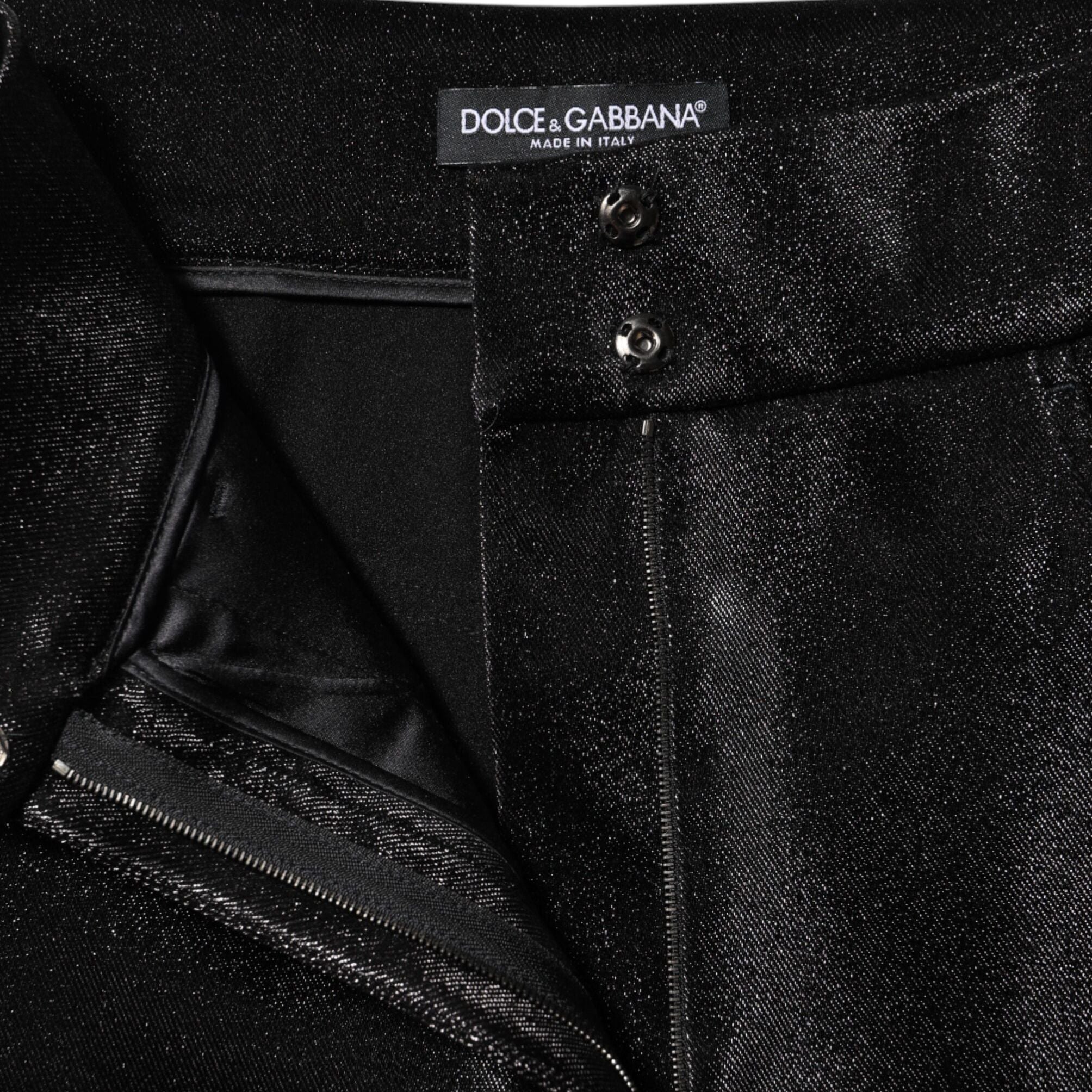 Dolce & Gabbana Black Cotton Stretch Lurex Thread Skinny Pants