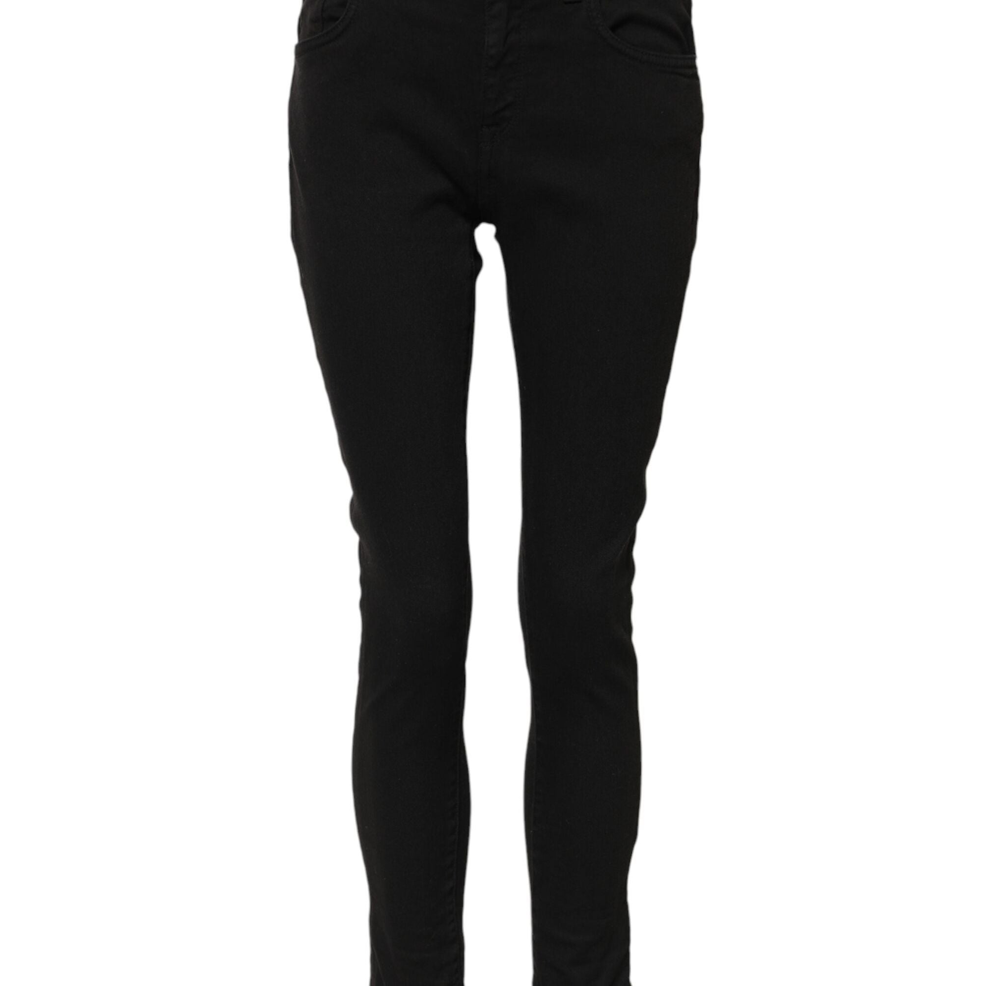 Dolce & Gabbana Black Cotton Logo Skinny Mid Waist Denim Jeans