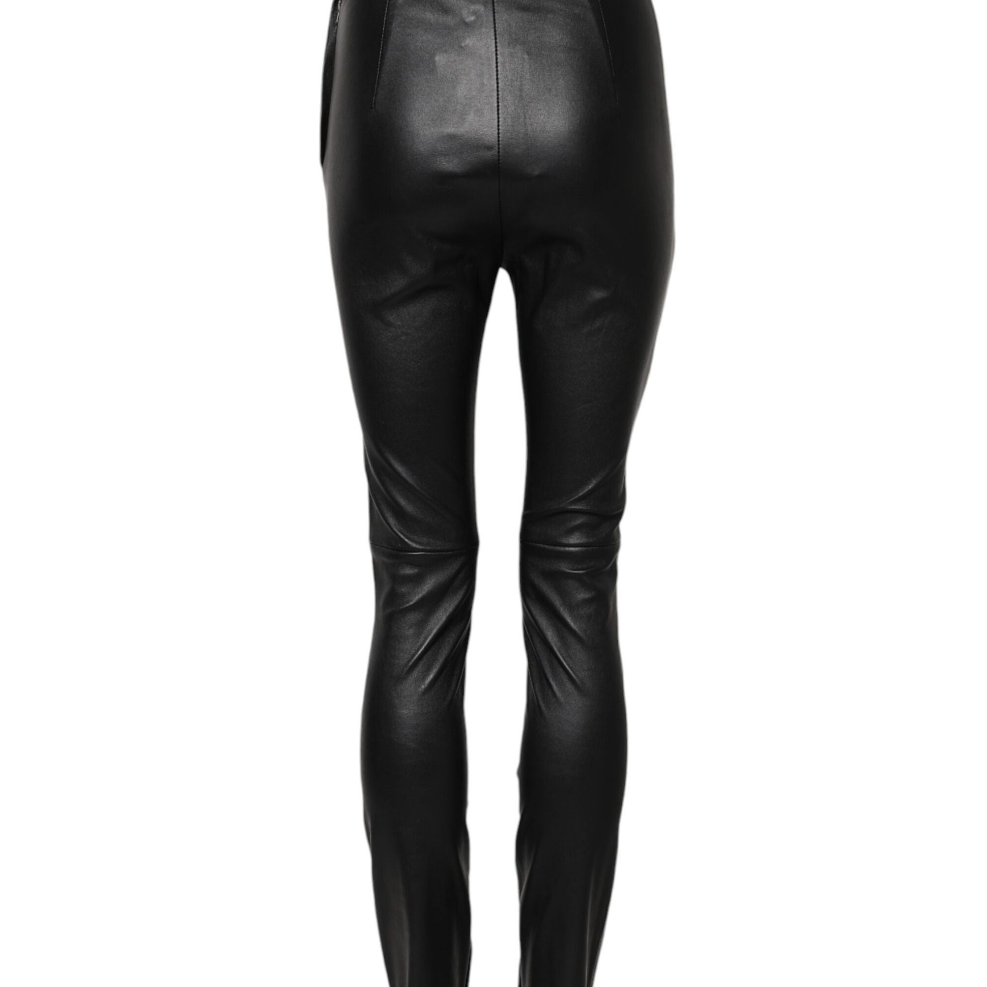 Dolce & Gabbana Black Leather Elastic Waist Pants