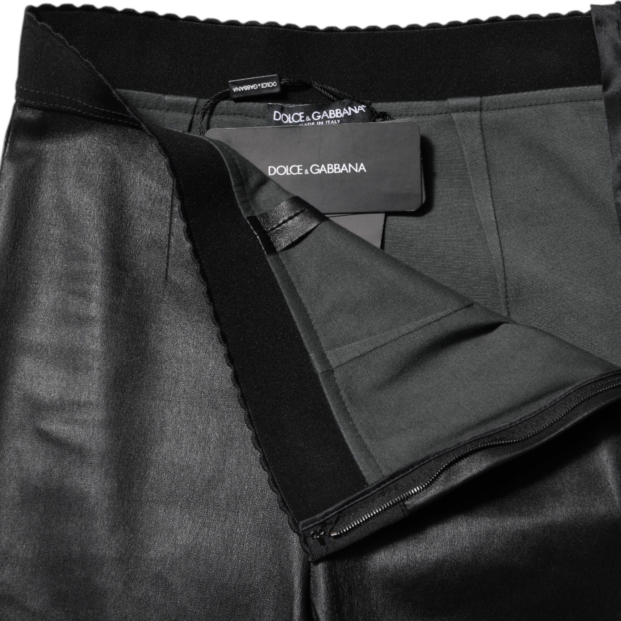 Dolce & Gabbana Black Leather Elastic Waist Pants