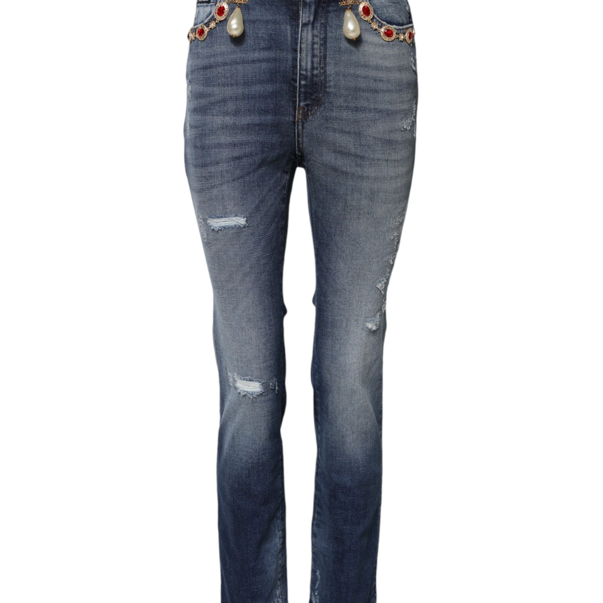Dolce & Gabbana Blue Rhinestone Embellished Denim Jeans