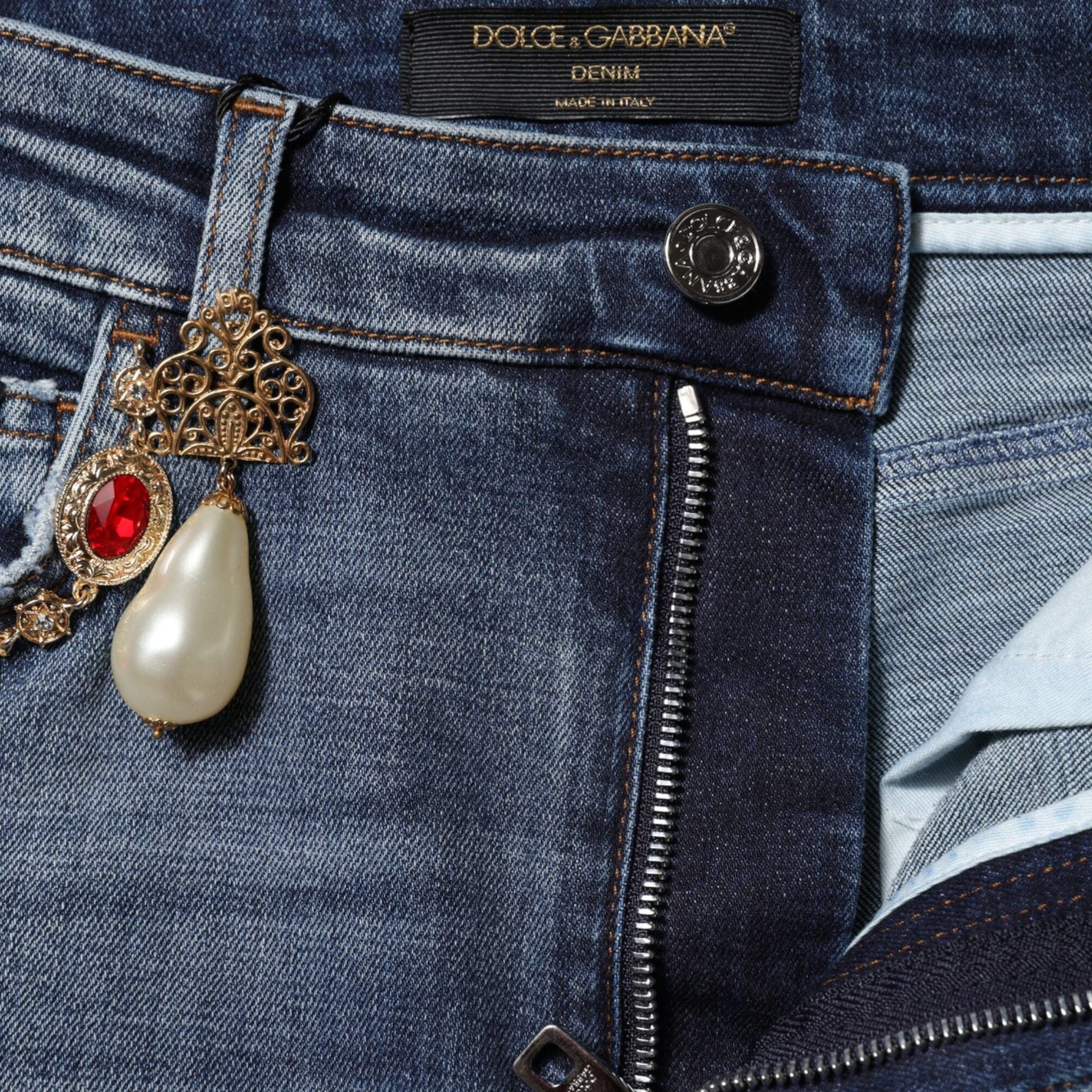 Dolce & Gabbana Blue Rhinestone Embellished Denim Jeans