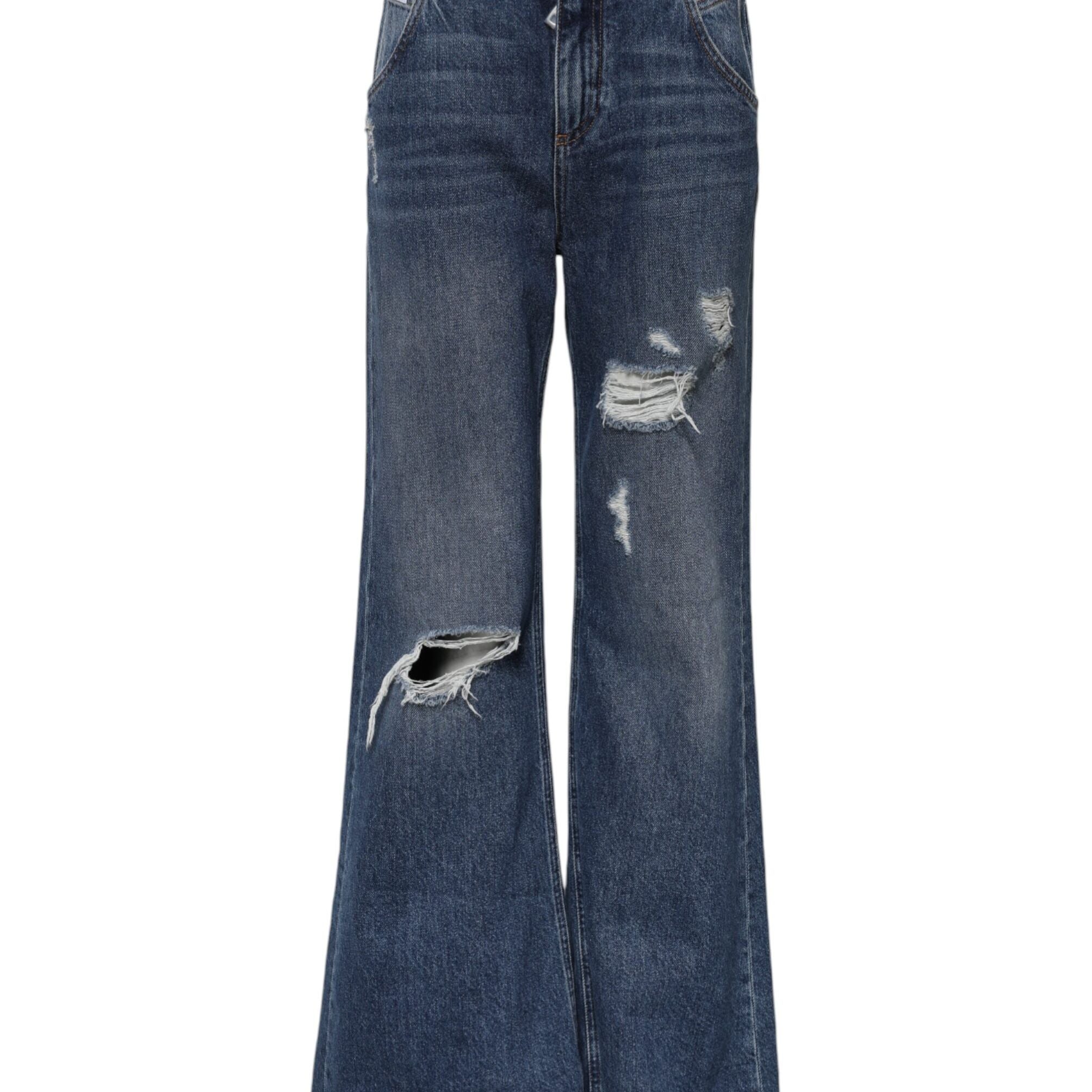 Dolce & Gabbana Blue Cotton Wide Leg Tattered Denim Jeans