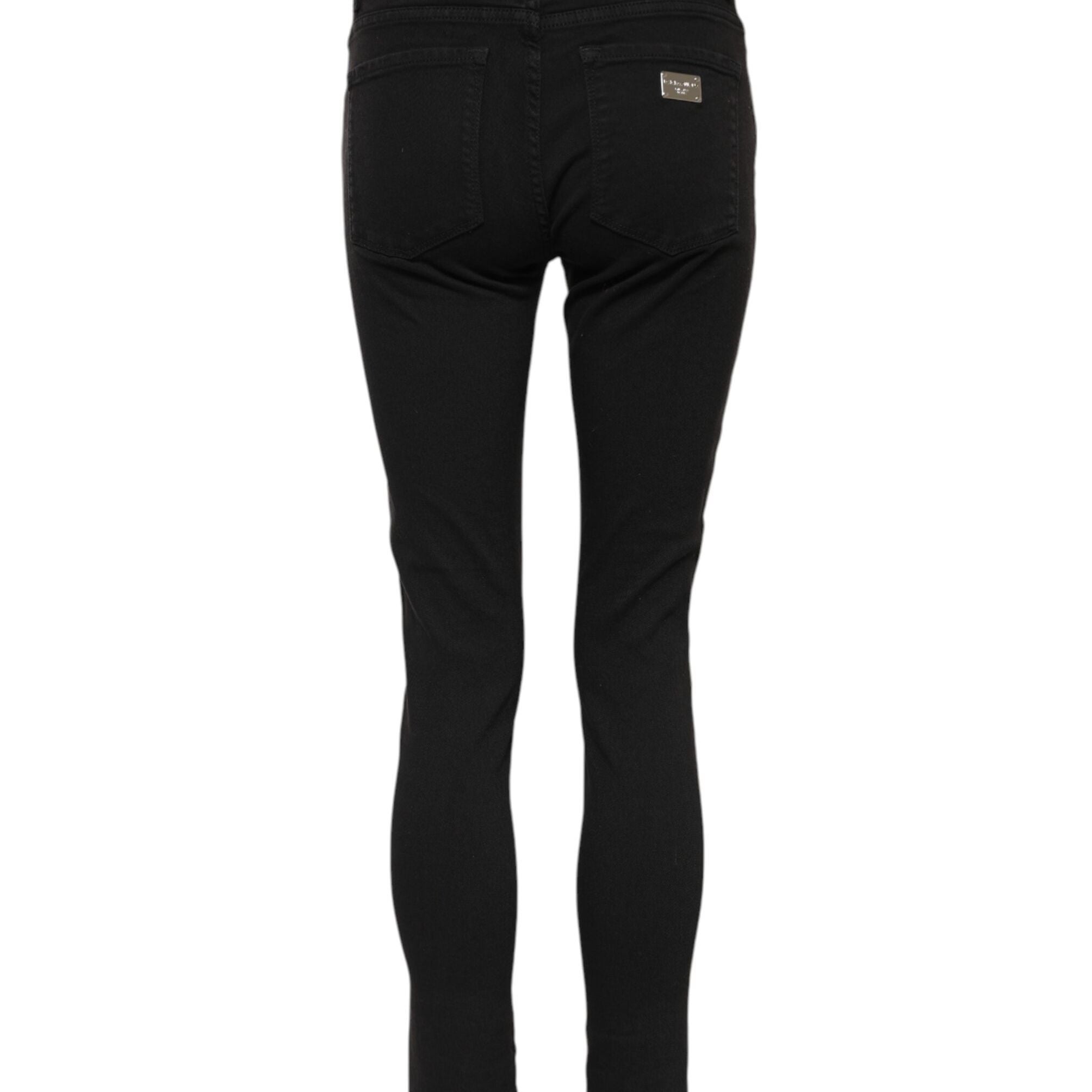 Dolce & Gabbana Black Cotton Logo Skinny Mid Waist Denim Jeans