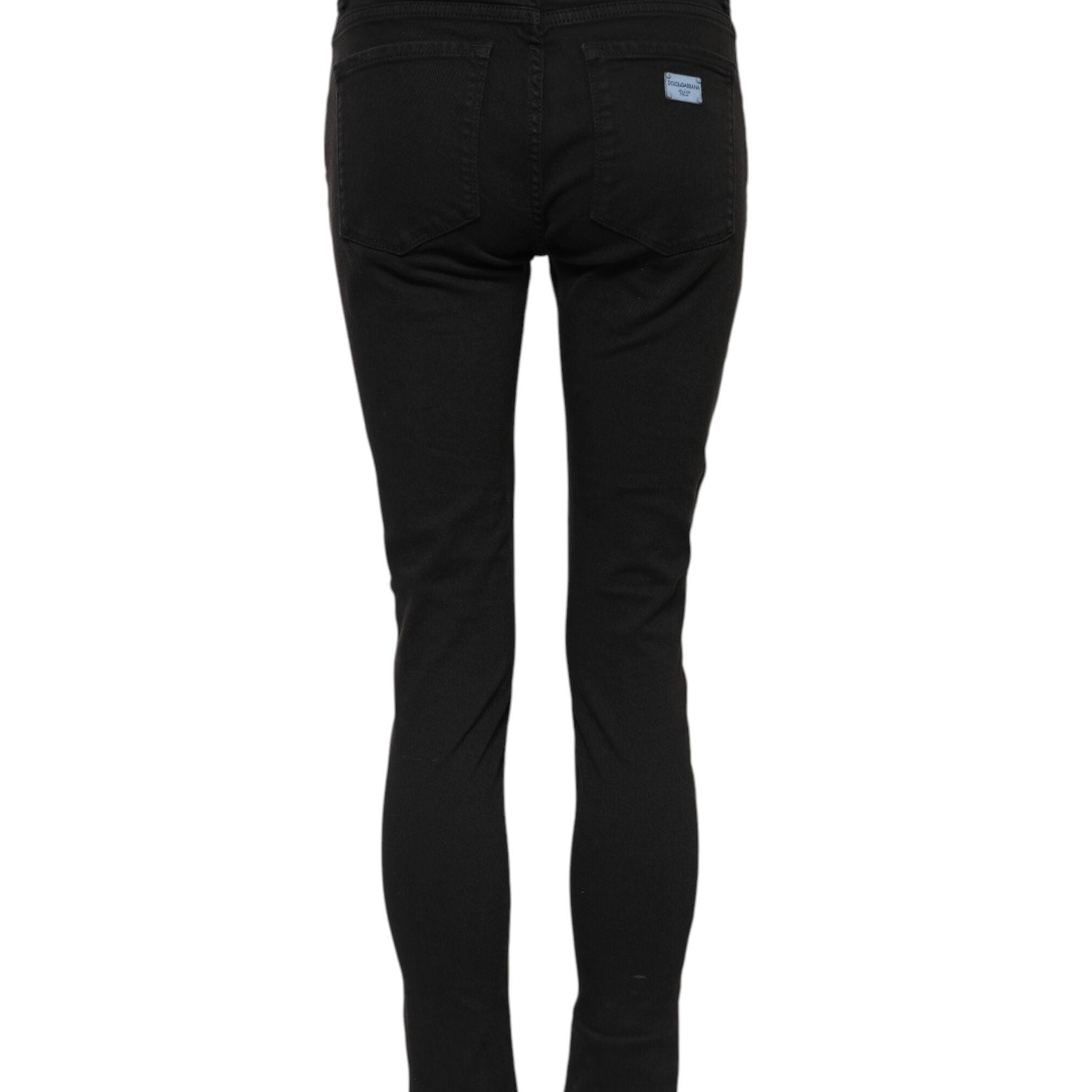 Dolce & Gabbana Black Cotton Logo Skinny Mid Waist Denim Jeans